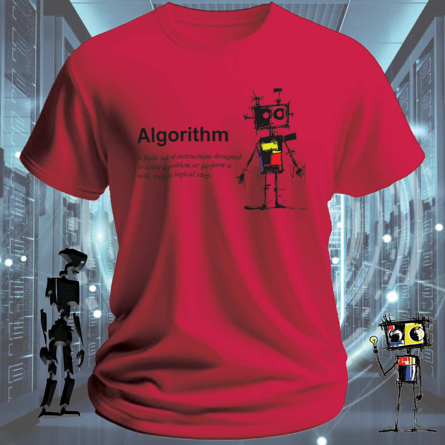 Algorithm funny developer t-shirt for data scientists and software engineers — alternate view | inkit.design