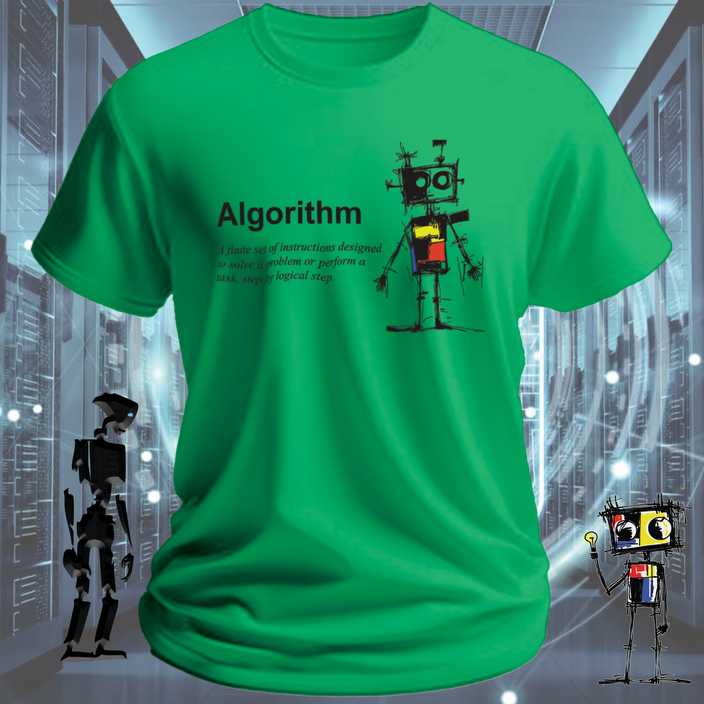 Algorithm funny developer t-shirt for data scientists and software engineers — worn view | inkit.design