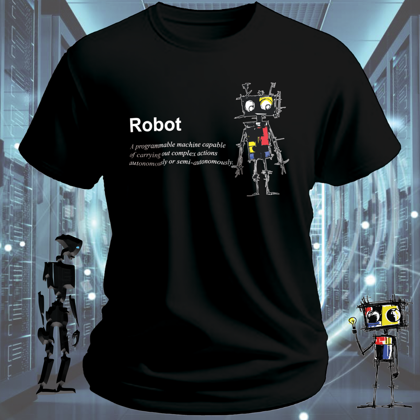 Robot Defined graphic t-shirt for engineers and technologists — detail view | inkit.design