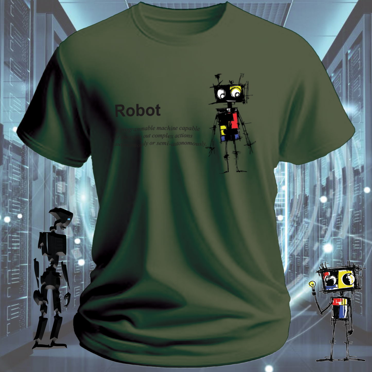 Robot Defined graphic t-shirt for engineers and technologists — lifestyle shot | inkit.design