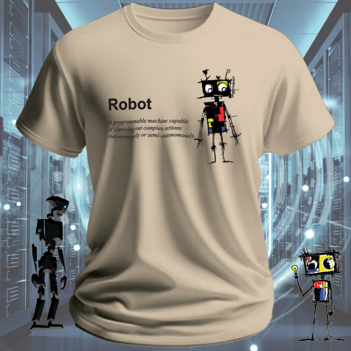 Robot Defined graphic t-shirt for engineers and technologists — studio shot | inkit.design