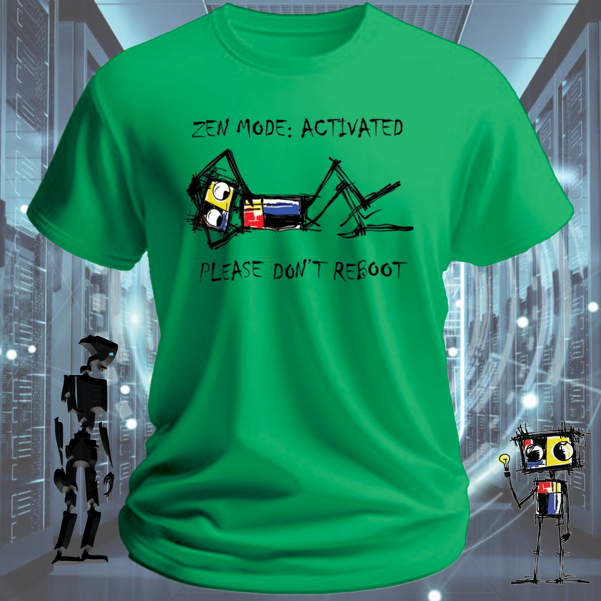 Zen Mode funny tech t-shirt for developers and engineers in deep focus — inkit.design