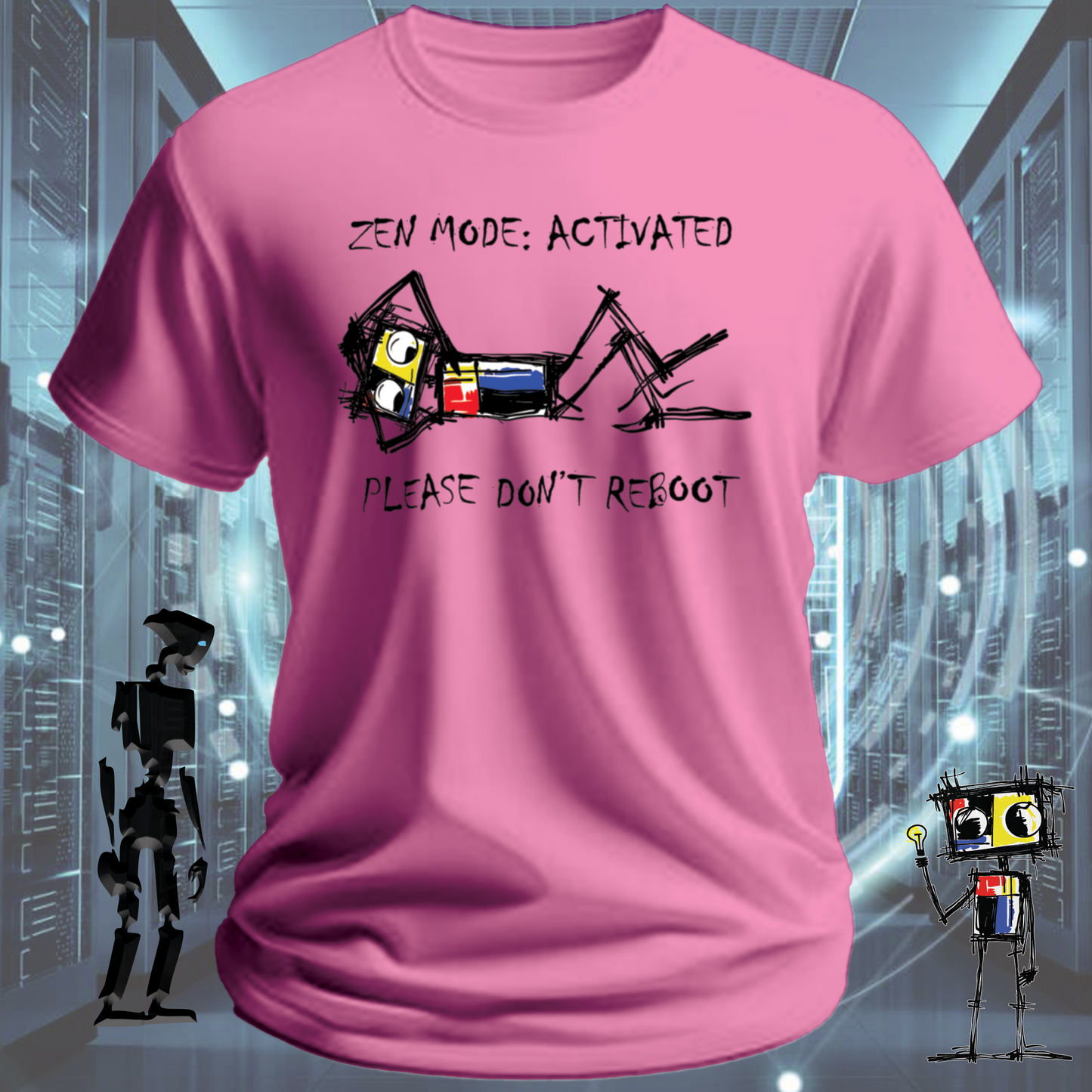 Zen Mode funny tech t-shirt for developers and engineers in deep focus — product detail | inkit.design