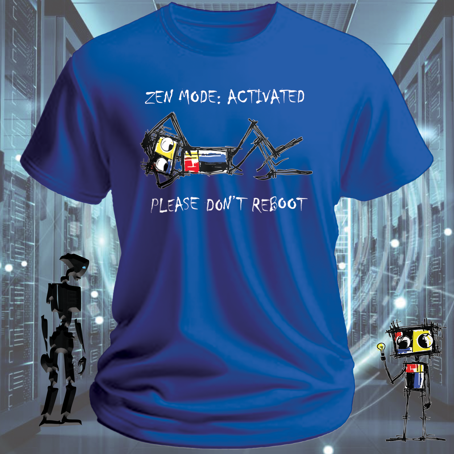 Zen Mode funny tech t-shirt for developers and engineers in deep focus — detail view | inkit.design