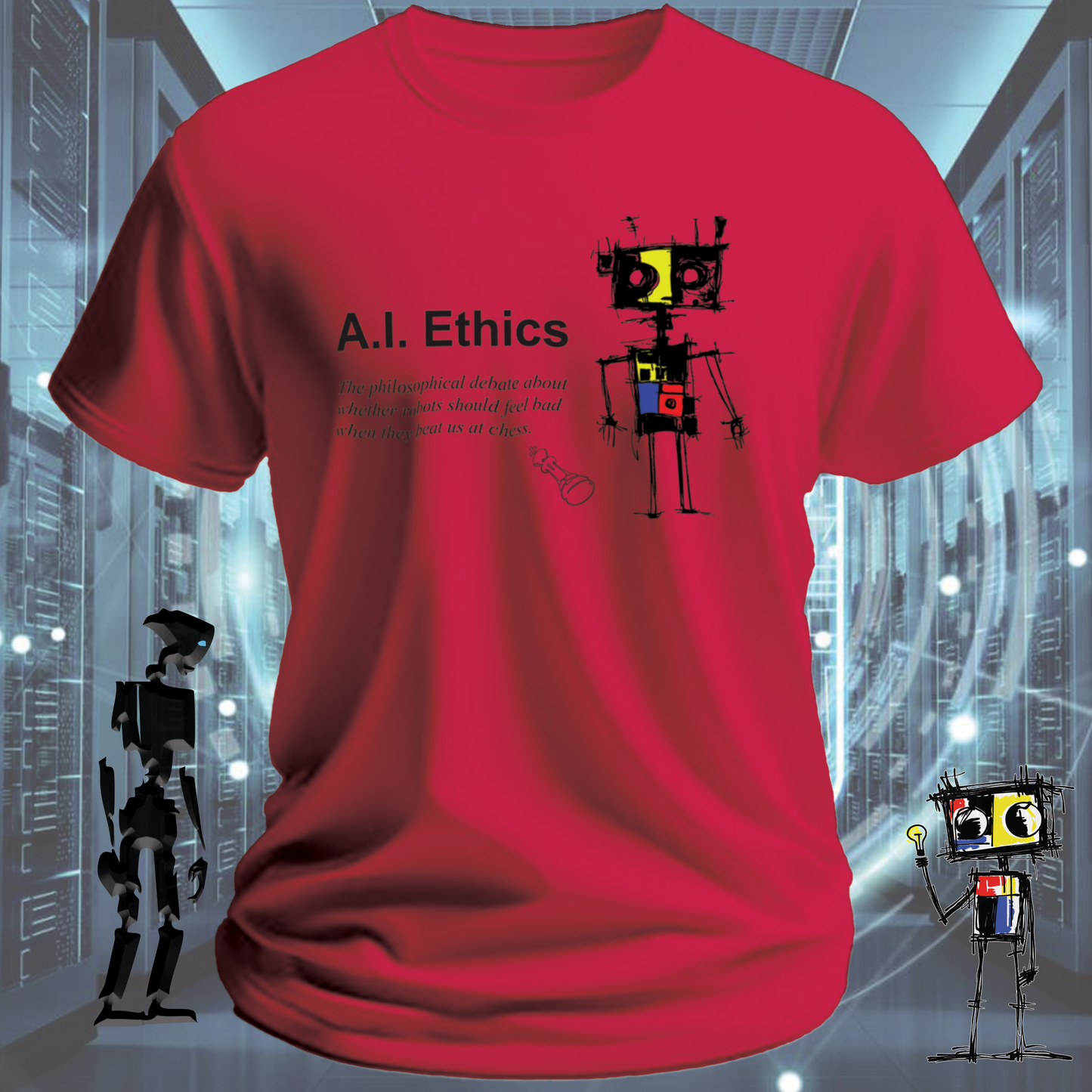 AI Ethics funny t-shirt for tech workers and AI researchers — alternate view | inkit.design
