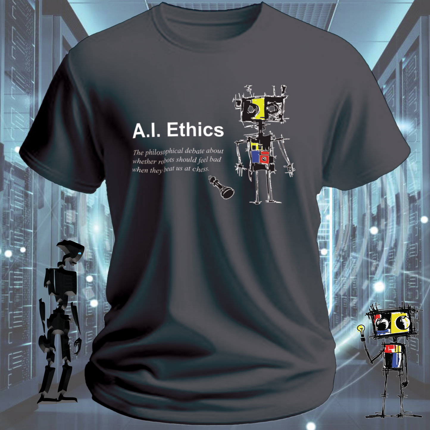 AI Ethics funny t-shirt for tech workers and AI researchers — studio shot | inkit.design