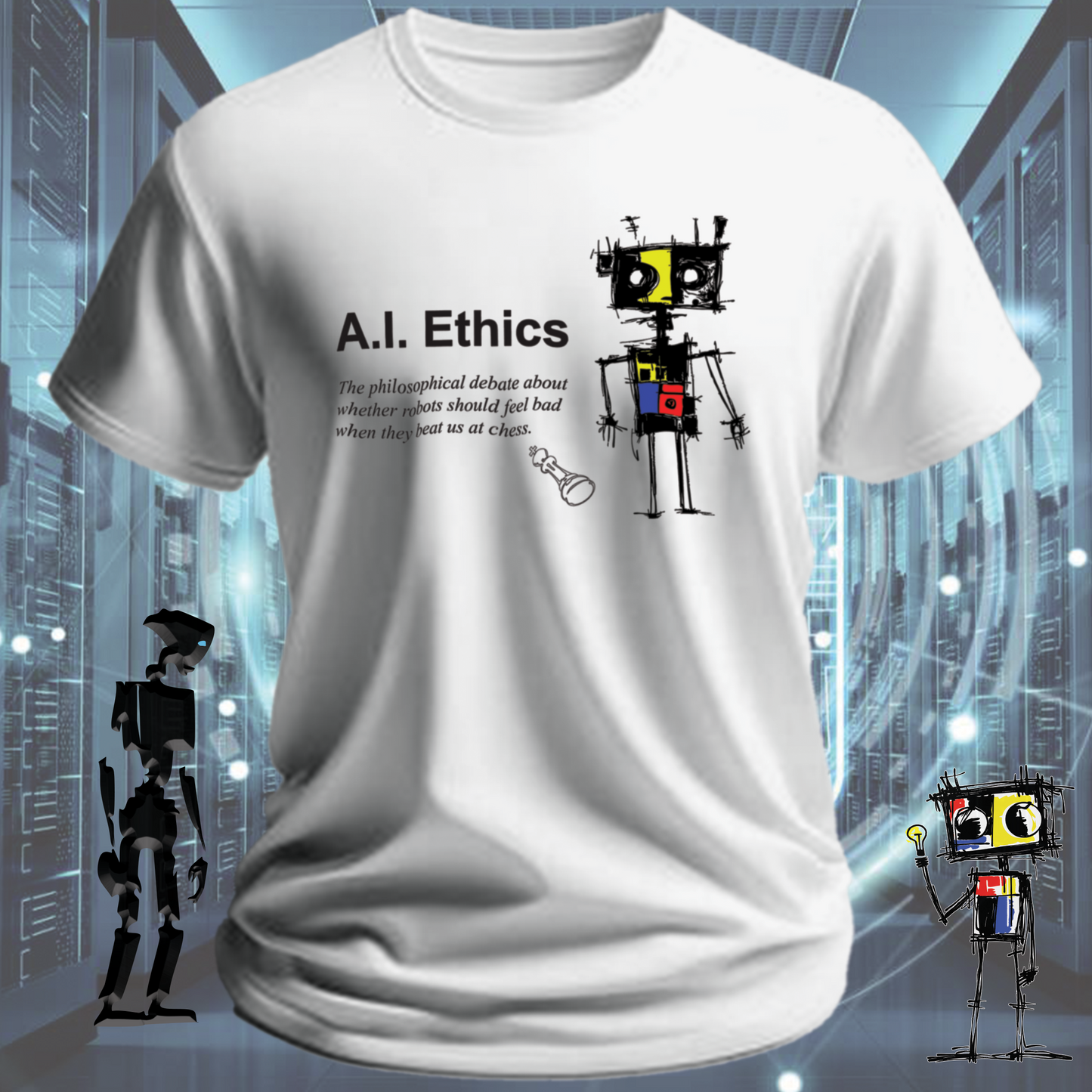 AI Ethics funny t-shirt for tech workers and AI researchers — back view | inkit.design