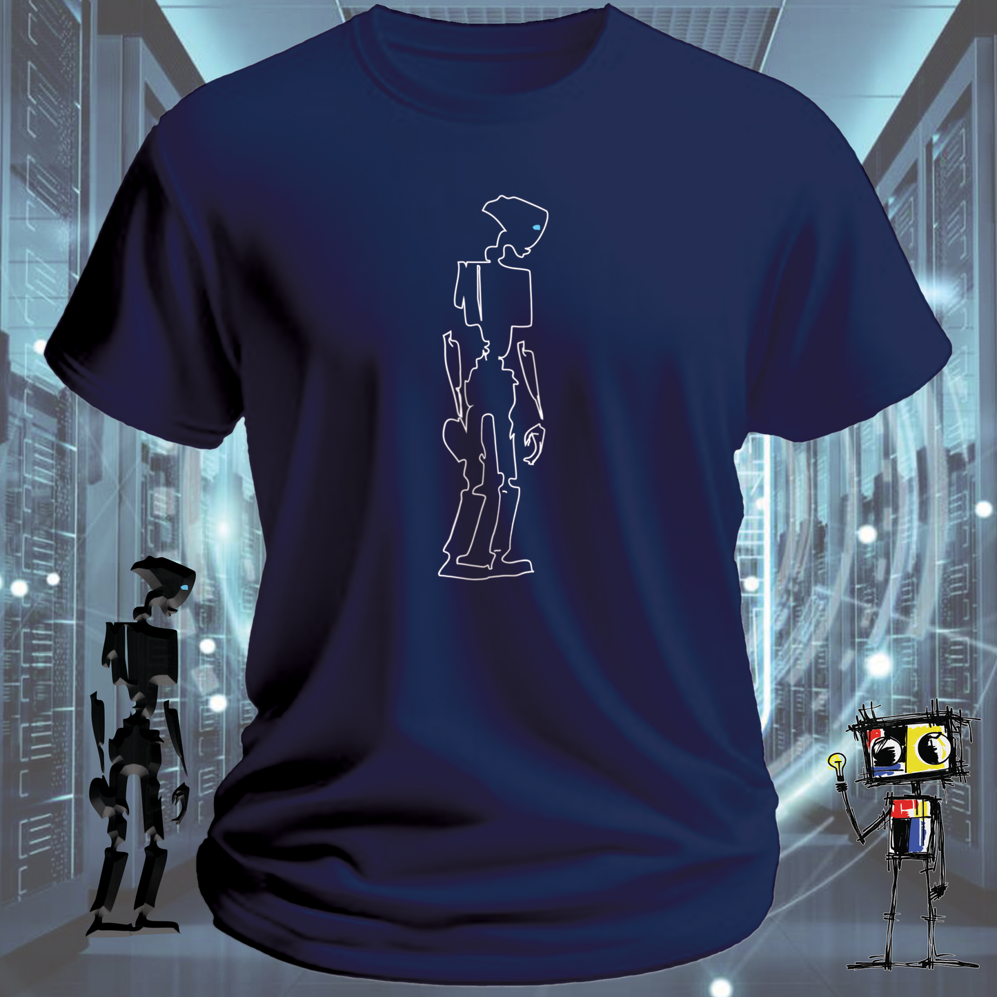 Robot Outline graphic t-shirt — clean bold design from inkit.design — close up