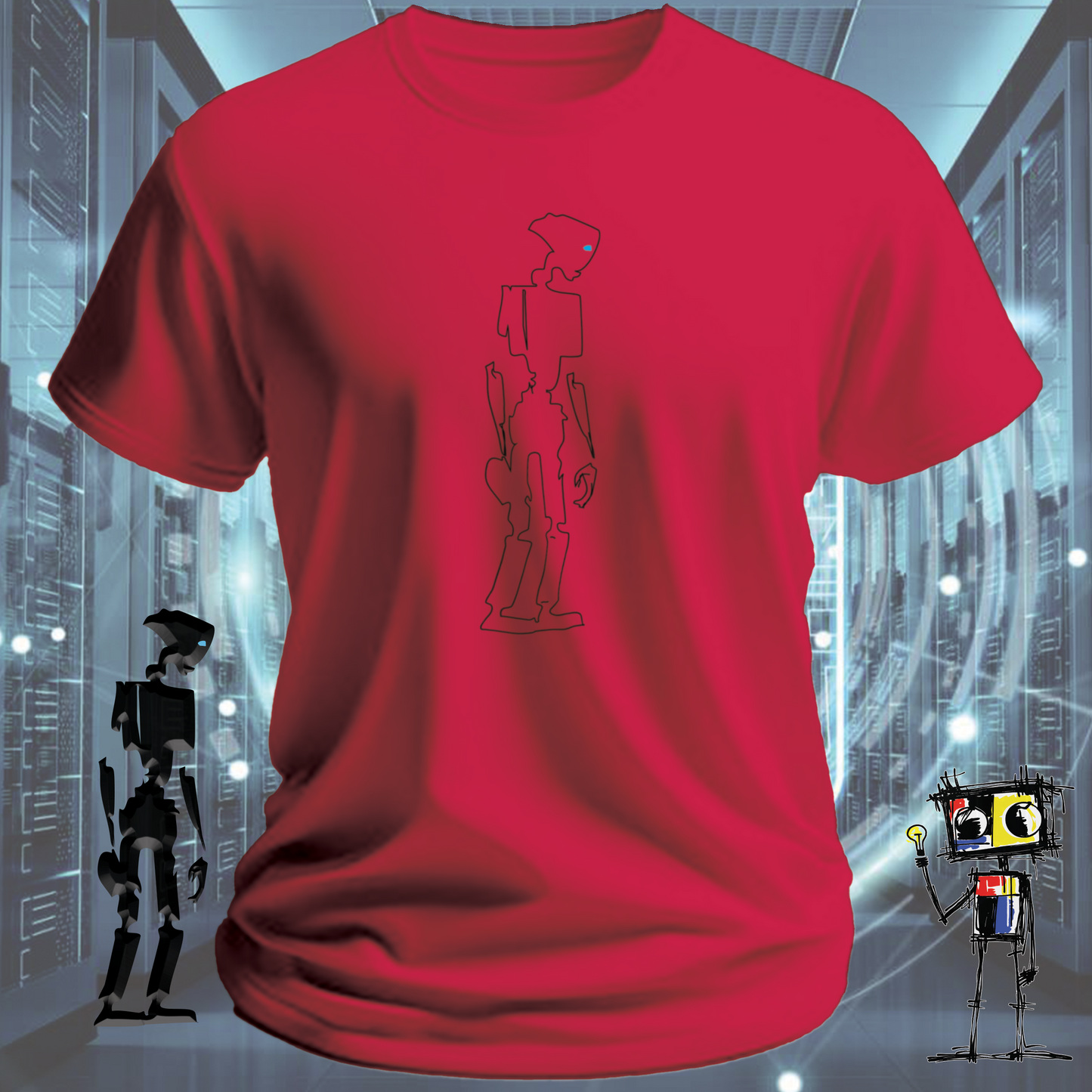 Robot Outline graphic t-shirt — clean bold design from inkit.design — alternate view