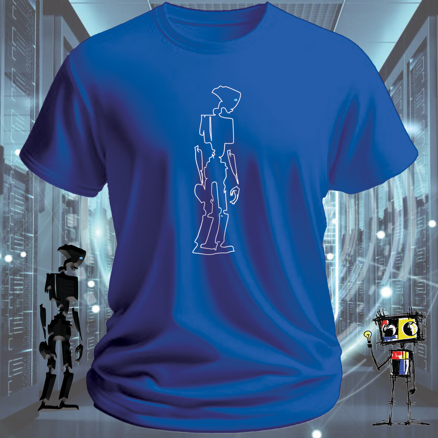 Robot Outline graphic t-shirt — clean bold design from inkit.design