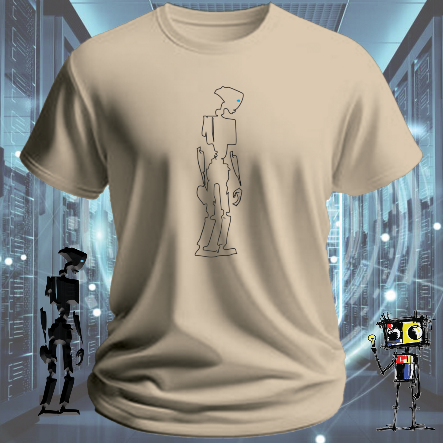 Robot Outline graphic t-shirt — clean bold design from inkit.design — flat lay