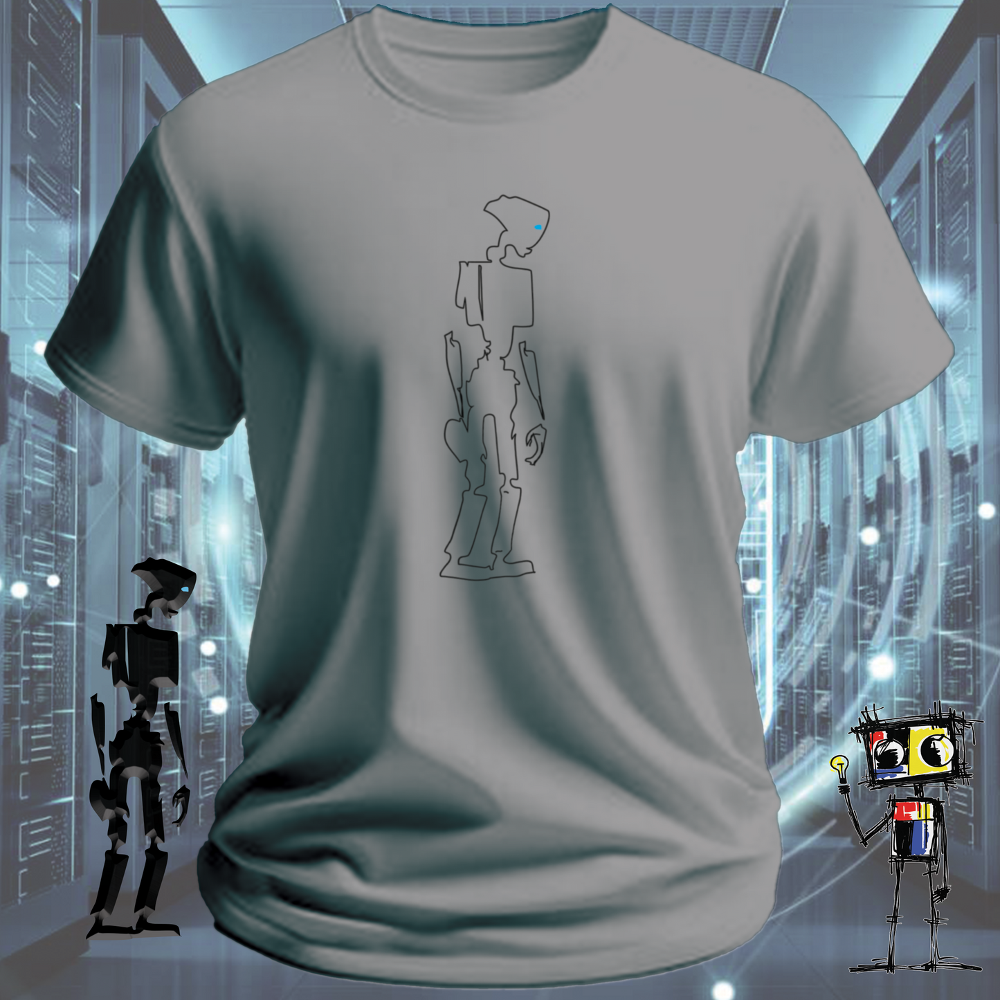 Robot Outline graphic t-shirt — clean bold design from inkit.design — lifestyle shot