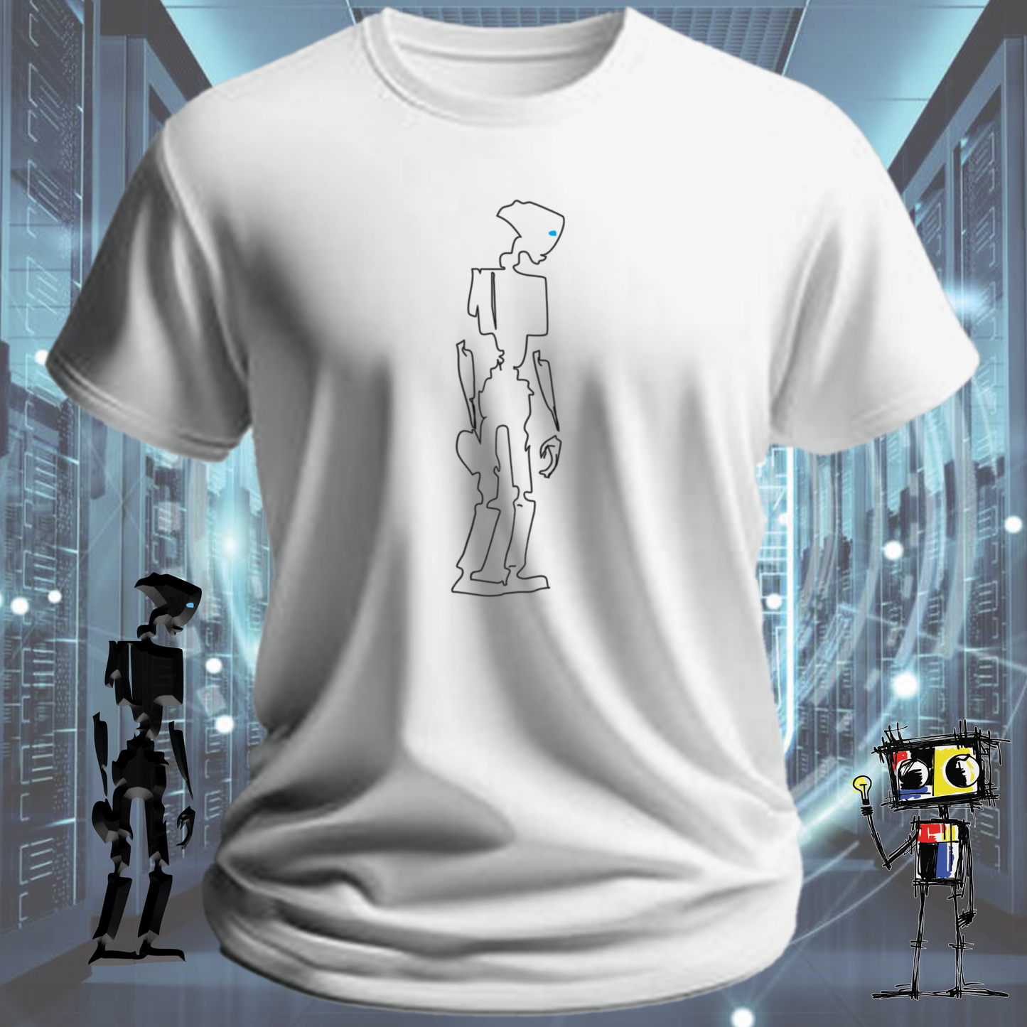 Robot Outline graphic t-shirt — clean bold design from inkit.design — detail view