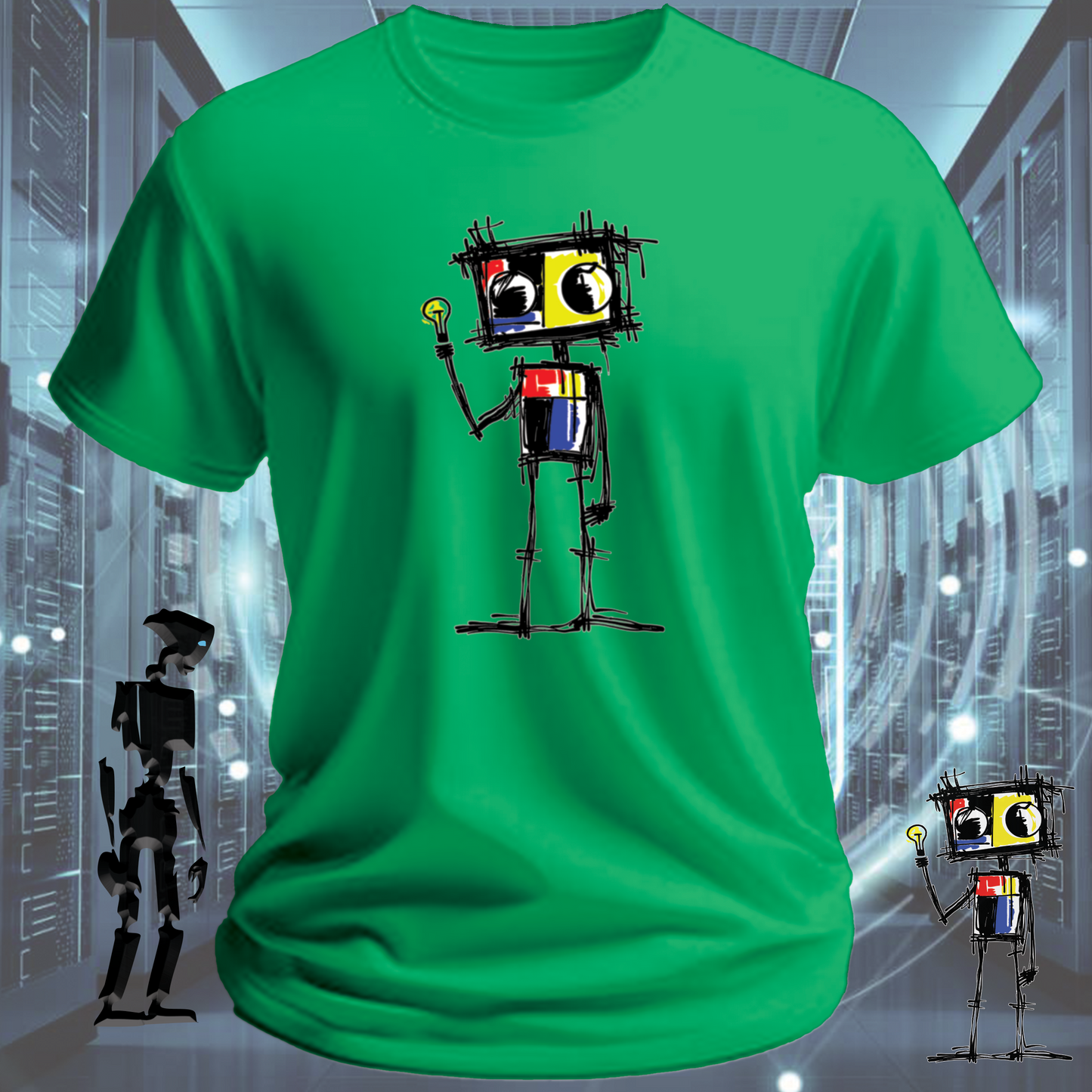 DUH Robot funny graphic t-shirt for IT professionals and developers — worn view | inkit.design