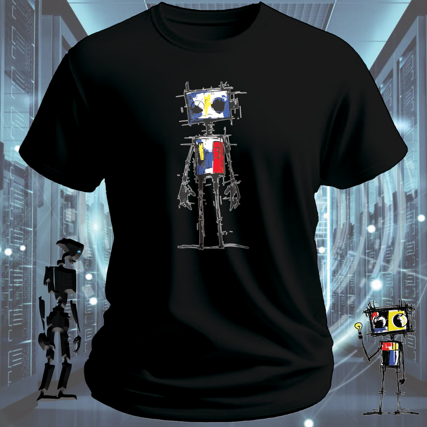Sad Robot funny graphic t-shirt for IT professionals and developers — detail view | inkit.design