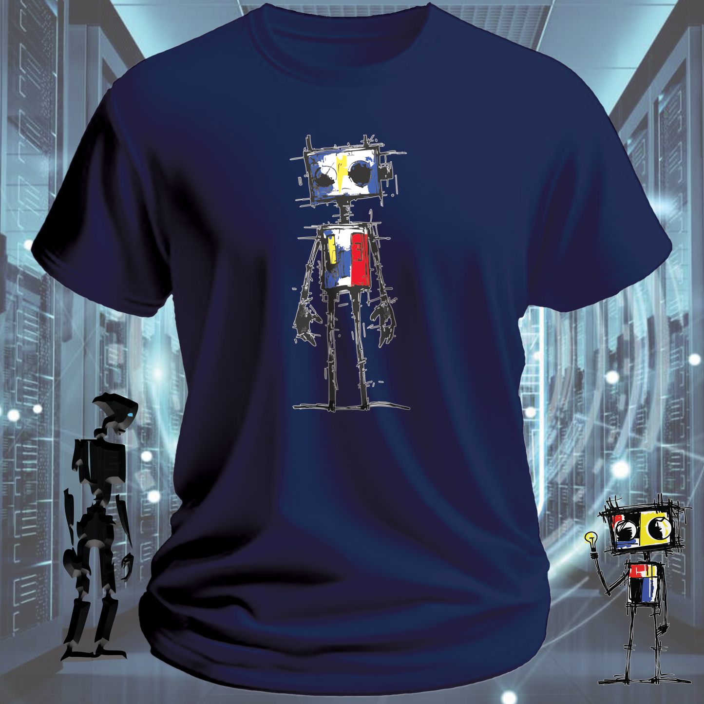 Sad Robot funny graphic t-shirt for IT professionals and developers — back view | inkit.design