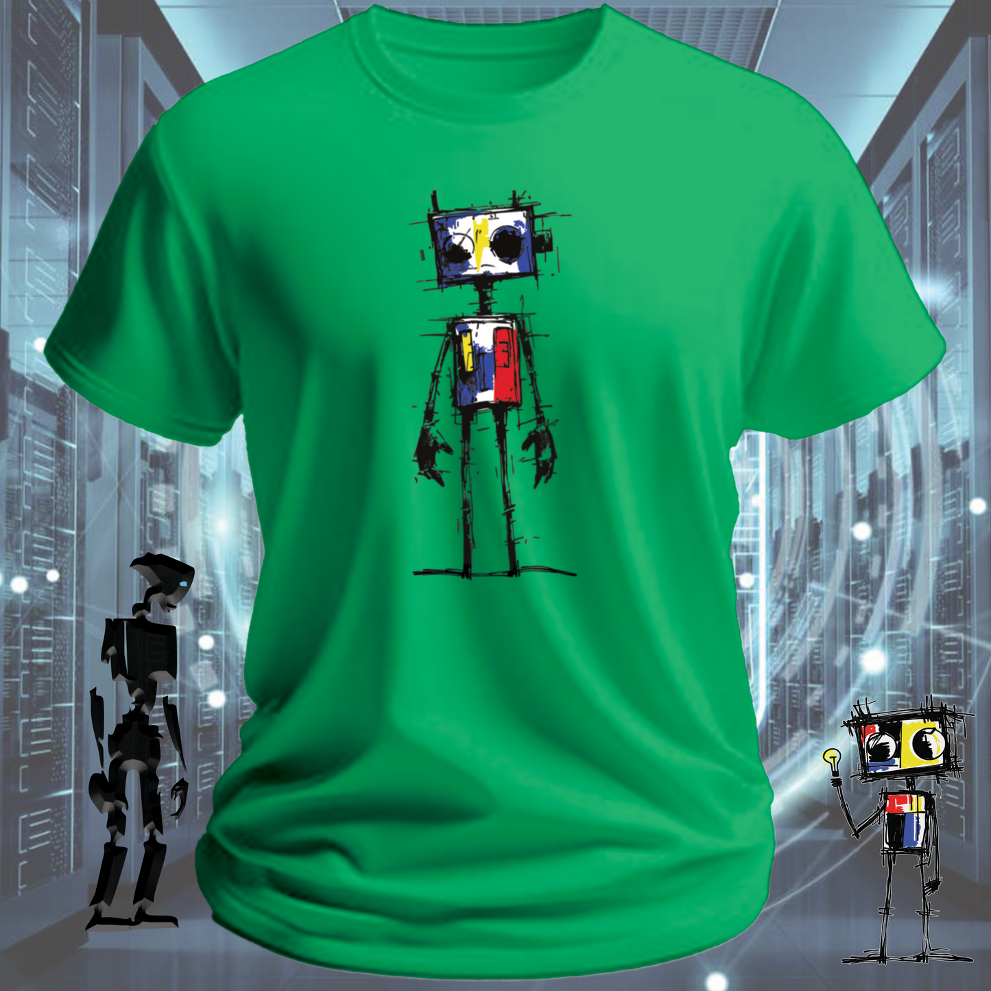Sad Robot funny graphic t-shirt for IT professionals and developers — product detail | inkit.design