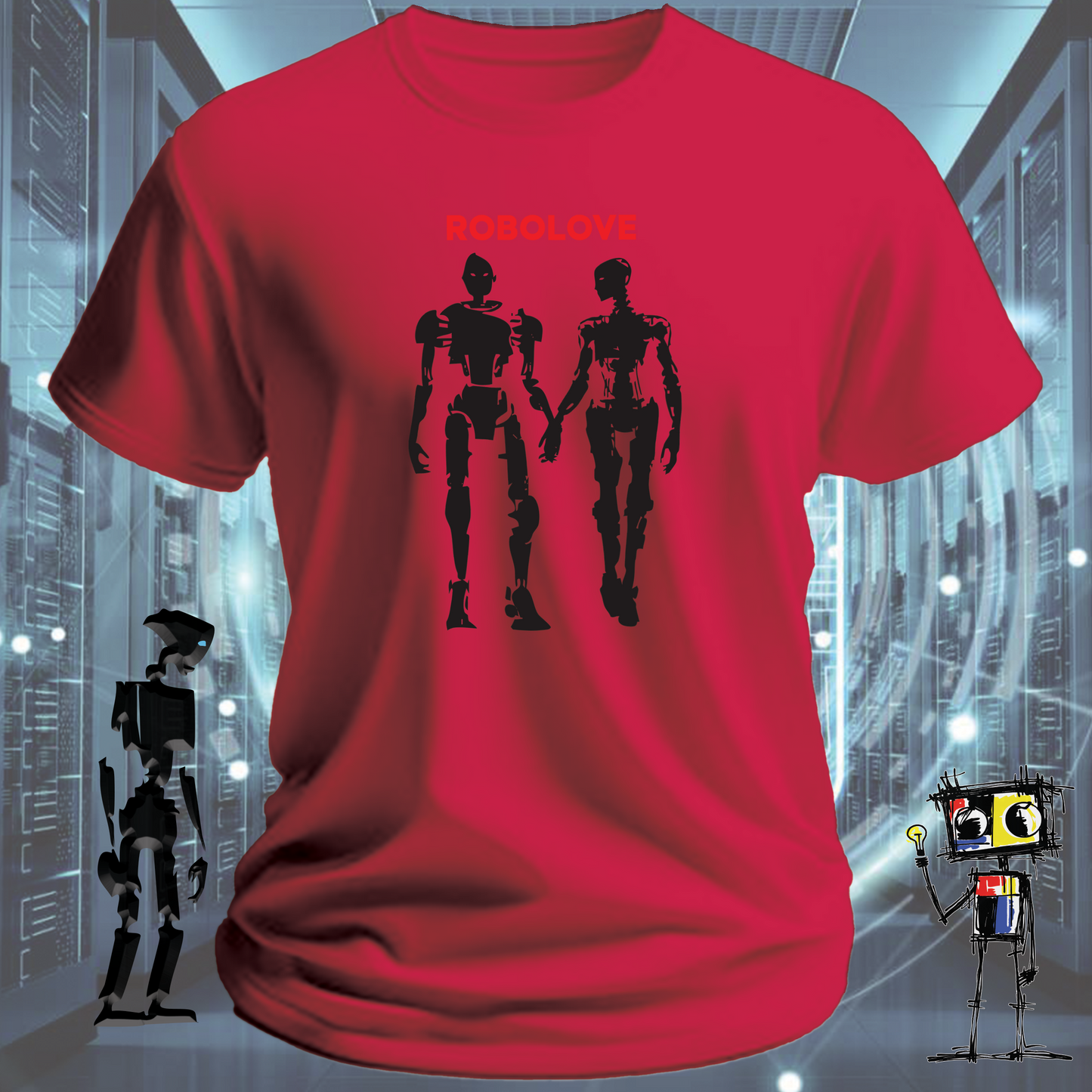 Robolove robot graphic t-shirt for the romantically technical — alternate view | inkit.design