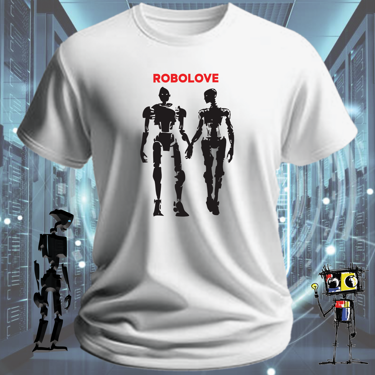 Robolove robot graphic t-shirt for the romantically technical — inkit.design