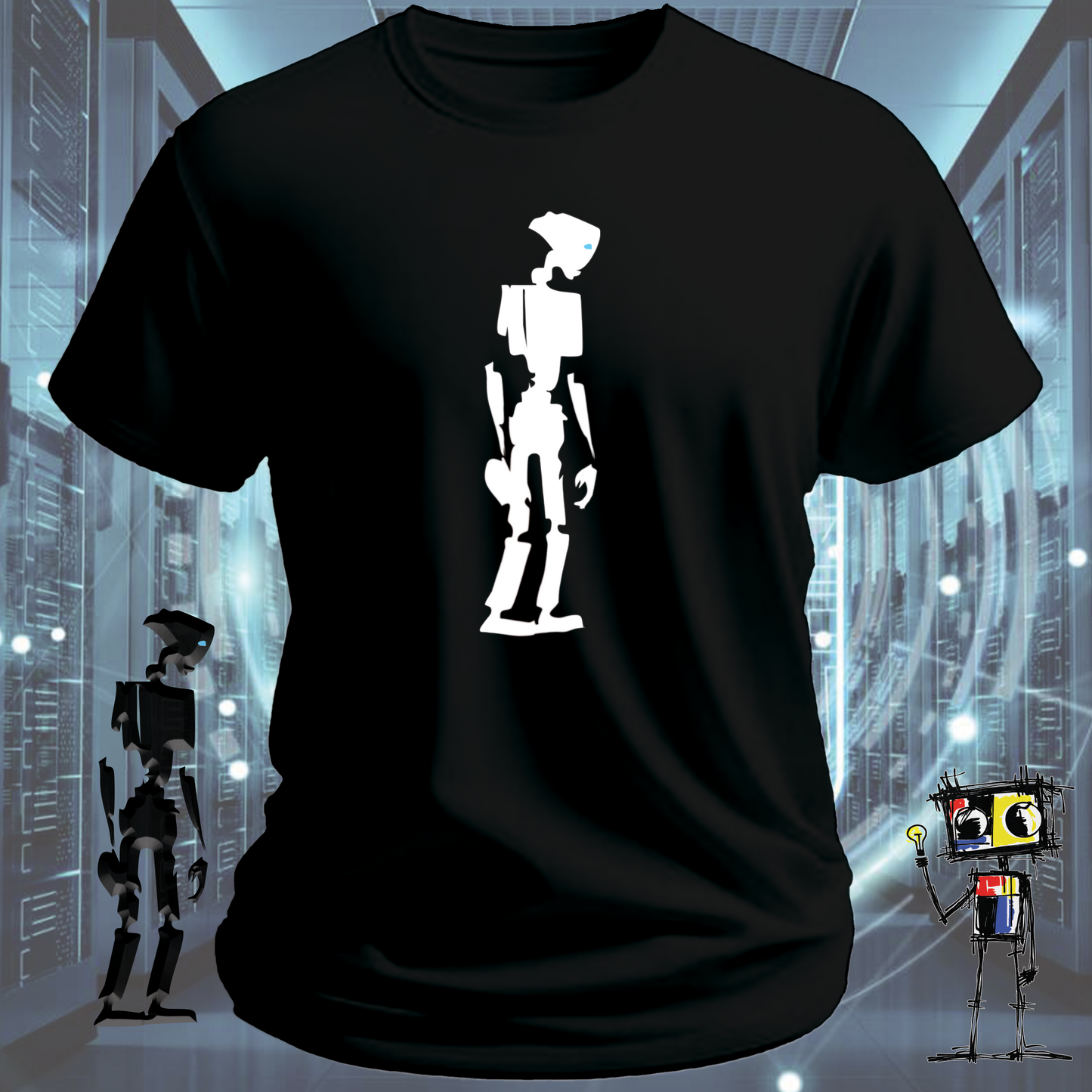Robot classic graphic t-shirt for robotics fans and engineers — detail view | inkit.design