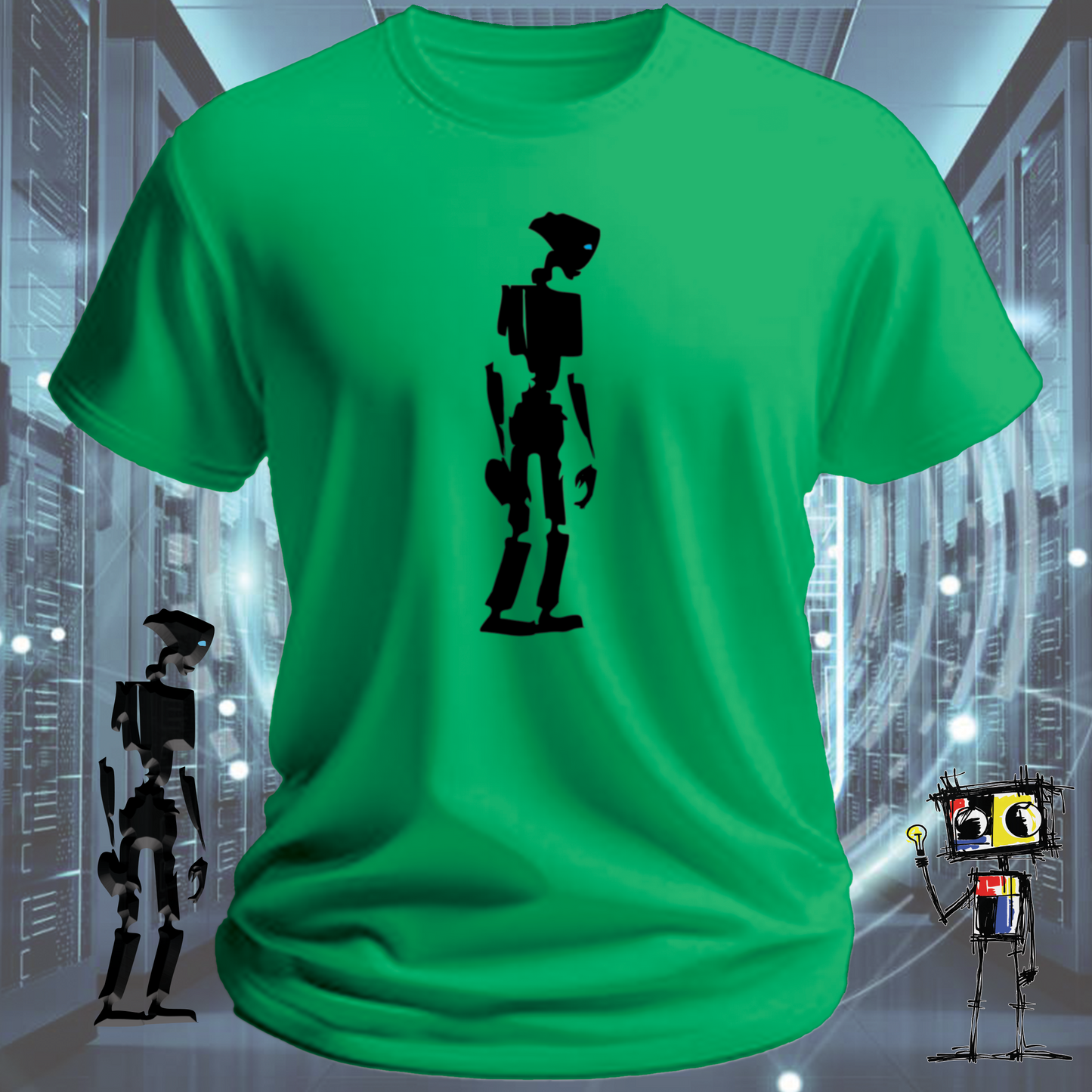 Robot classic graphic t-shirt for robotics fans and engineers — worn view | inkit.design