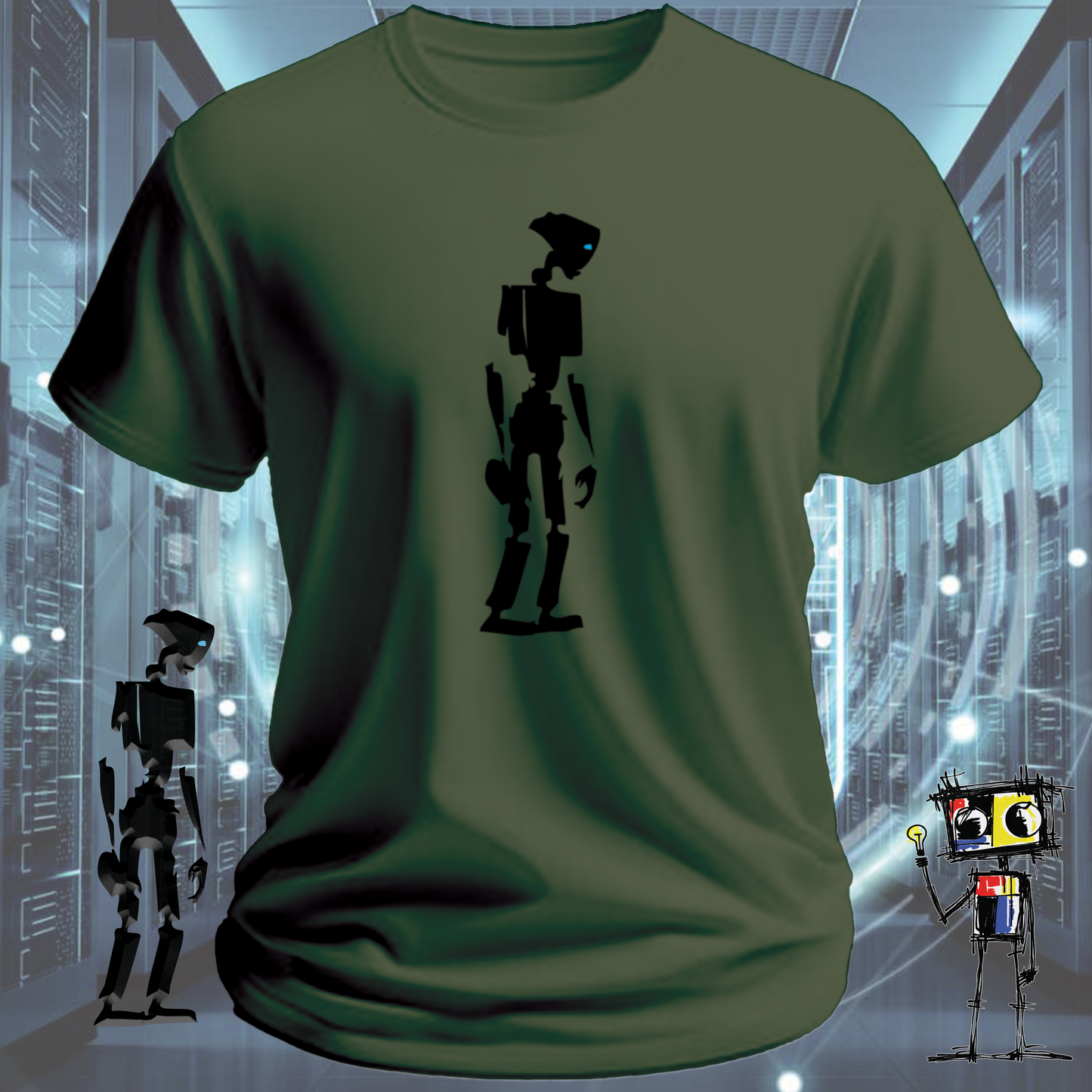 Robot classic graphic t-shirt for robotics fans and engineers — back view | inkit.design
