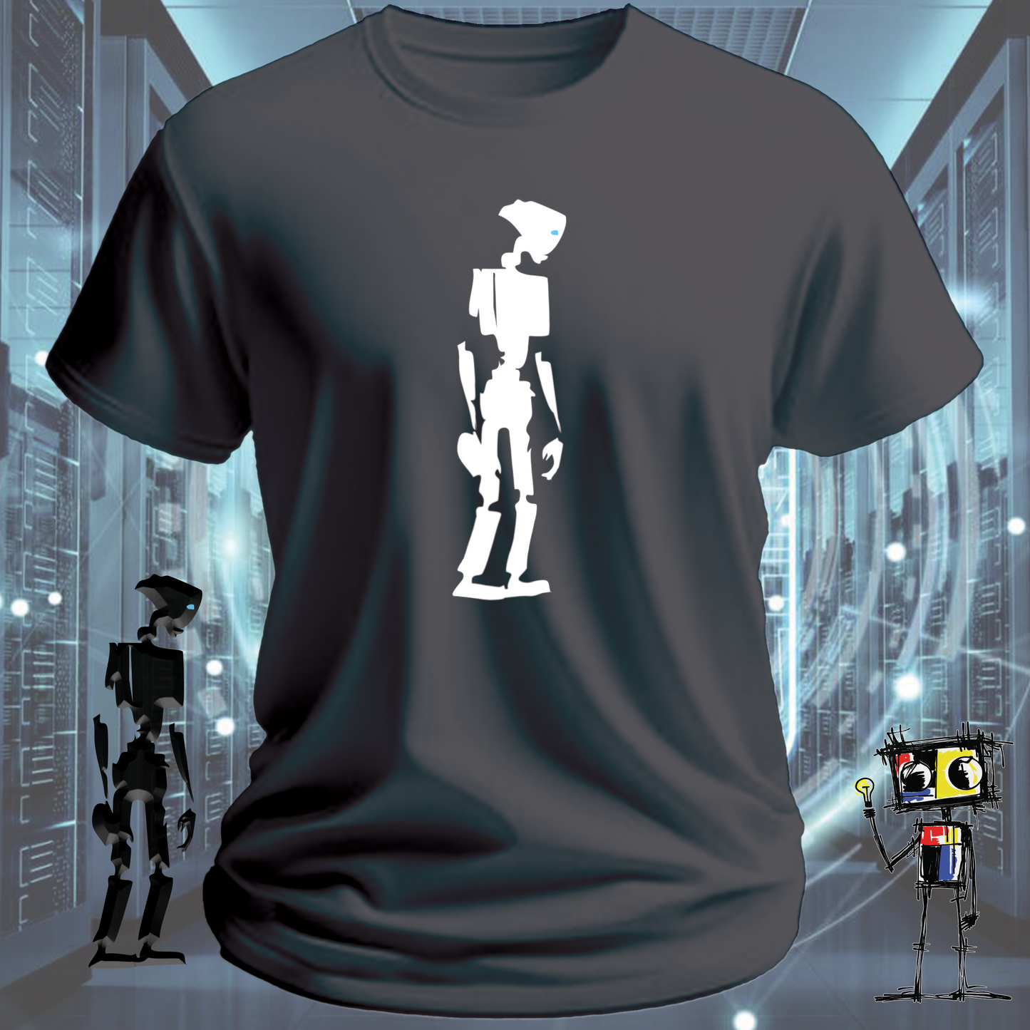 Robot classic graphic t-shirt for robotics fans and engineers — studio shot | inkit.design