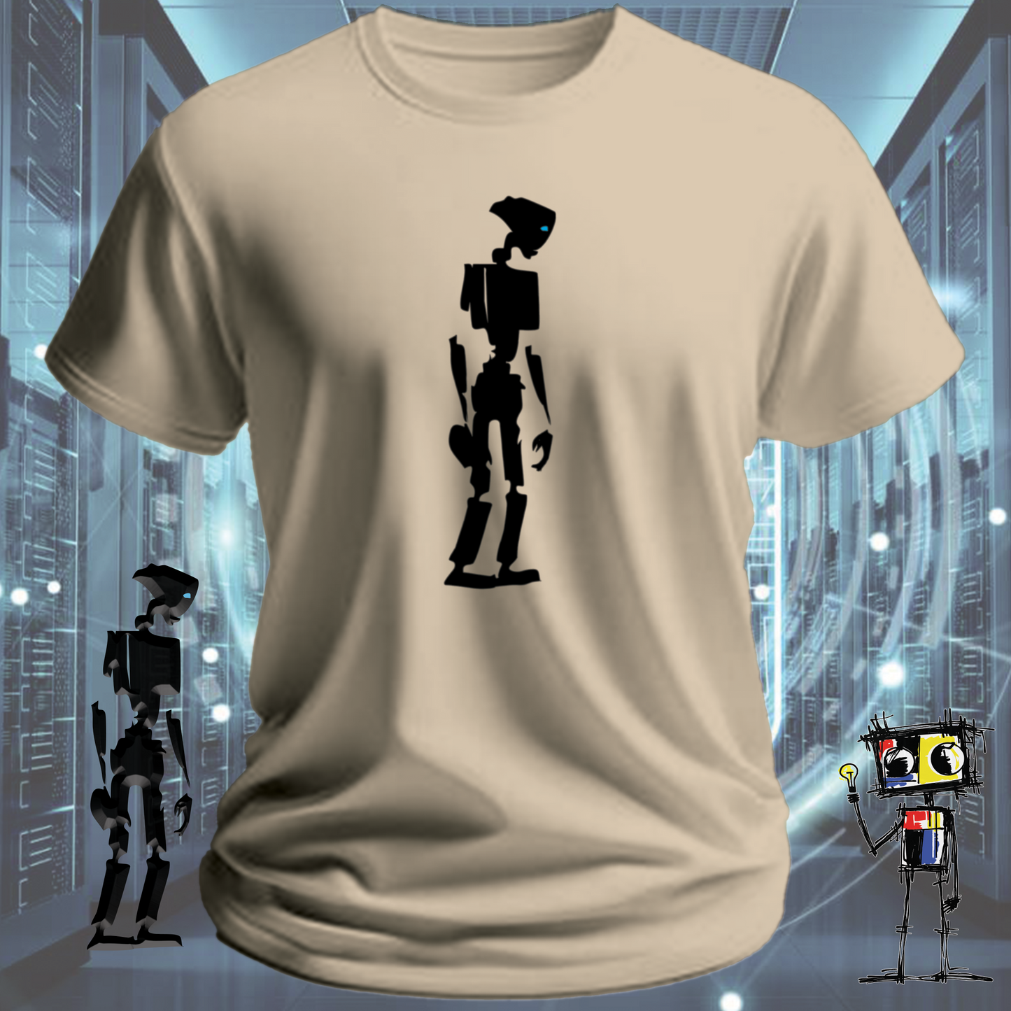 Robot classic graphic t-shirt for robotics fans and engineers — flat lay | inkit.design