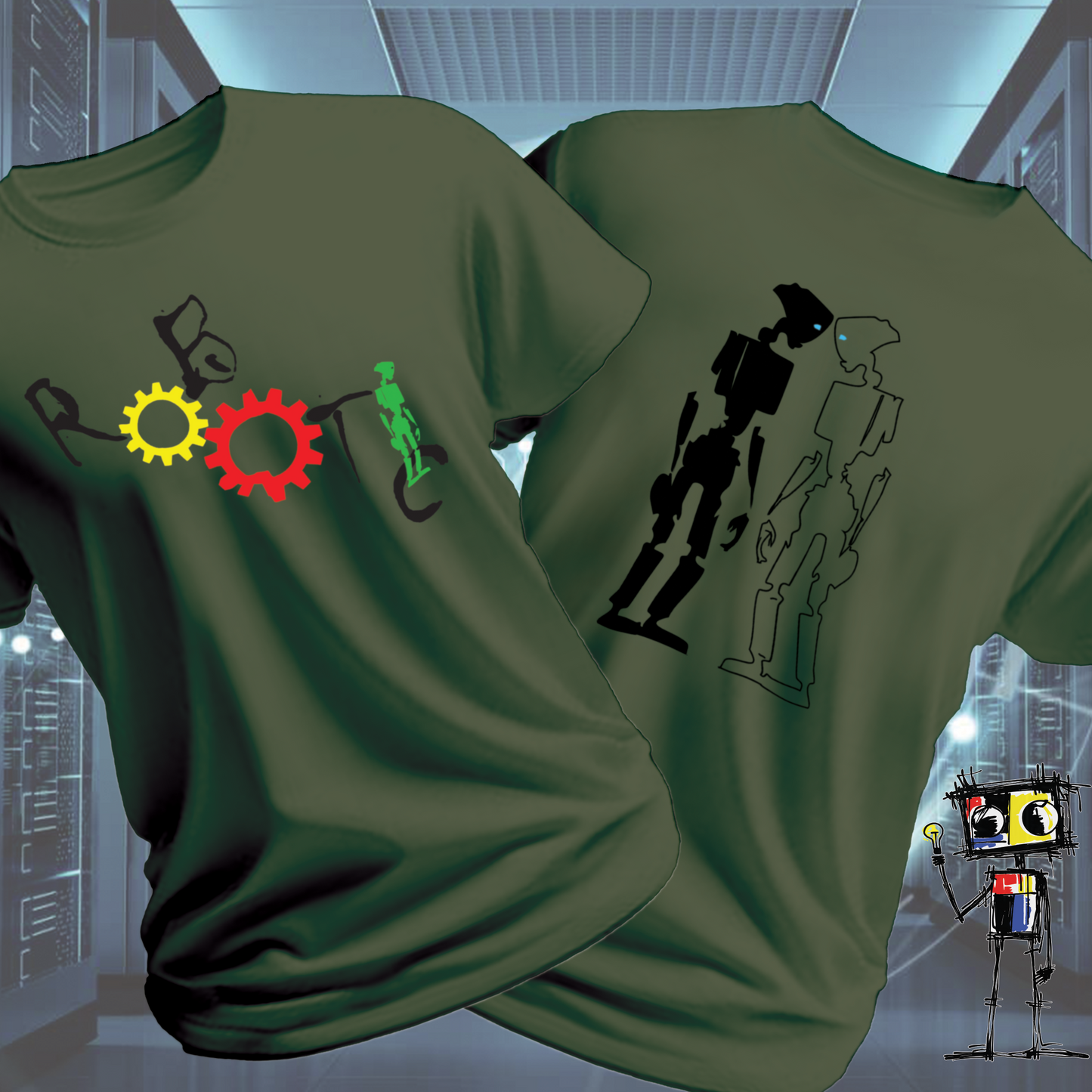 Robot Reflection Back graphic t-shirt from the inkit.design Roboto range — worn view