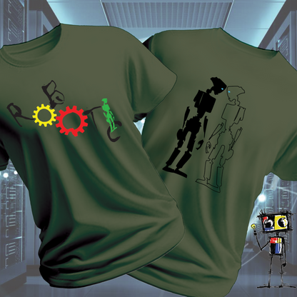 Robot Reflection Back graphic t-shirt from the inkit.design Roboto range — worn view