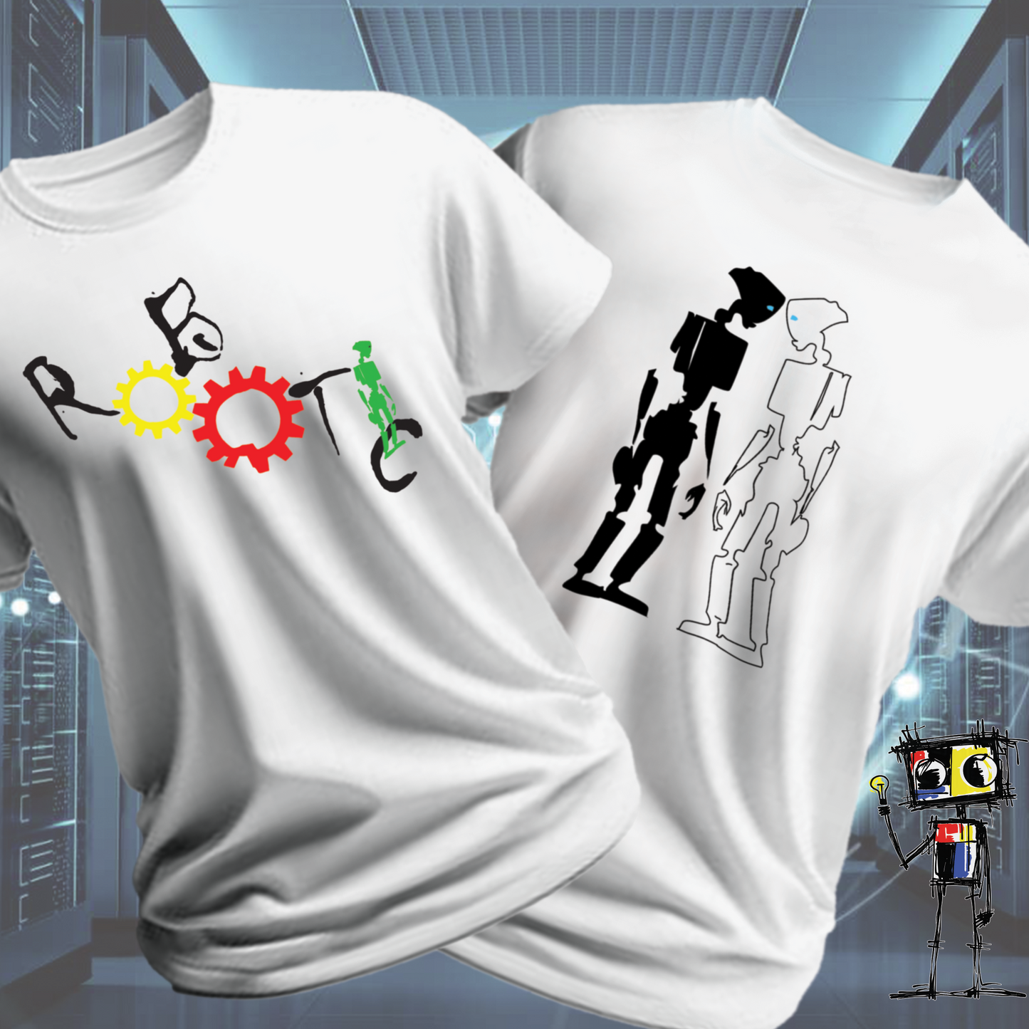 Robot Reflection Back graphic t-shirt from the inkit.design Roboto range — close up
