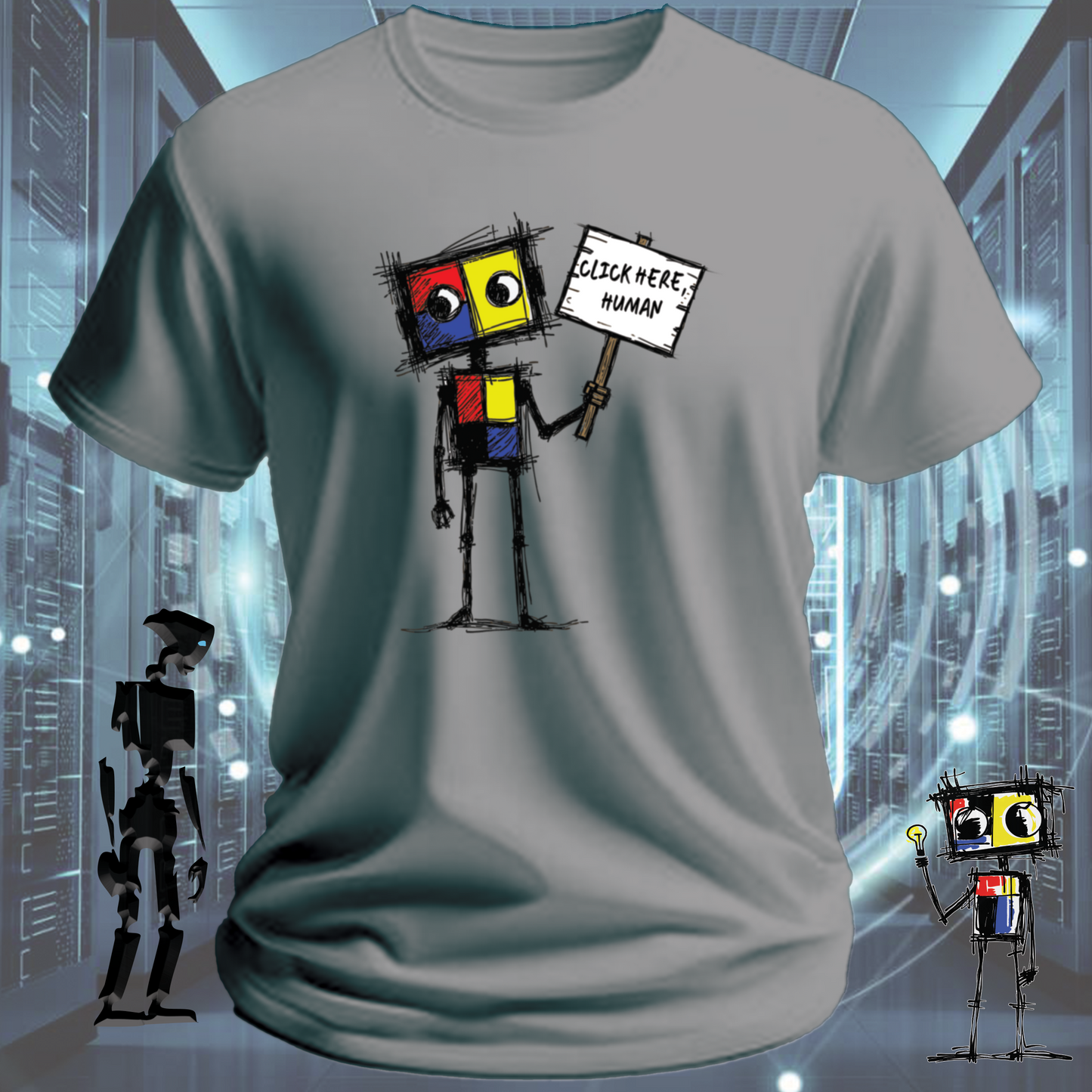 Click Here funny IT t-shirt for developers and UX designers — back view | inkit.design