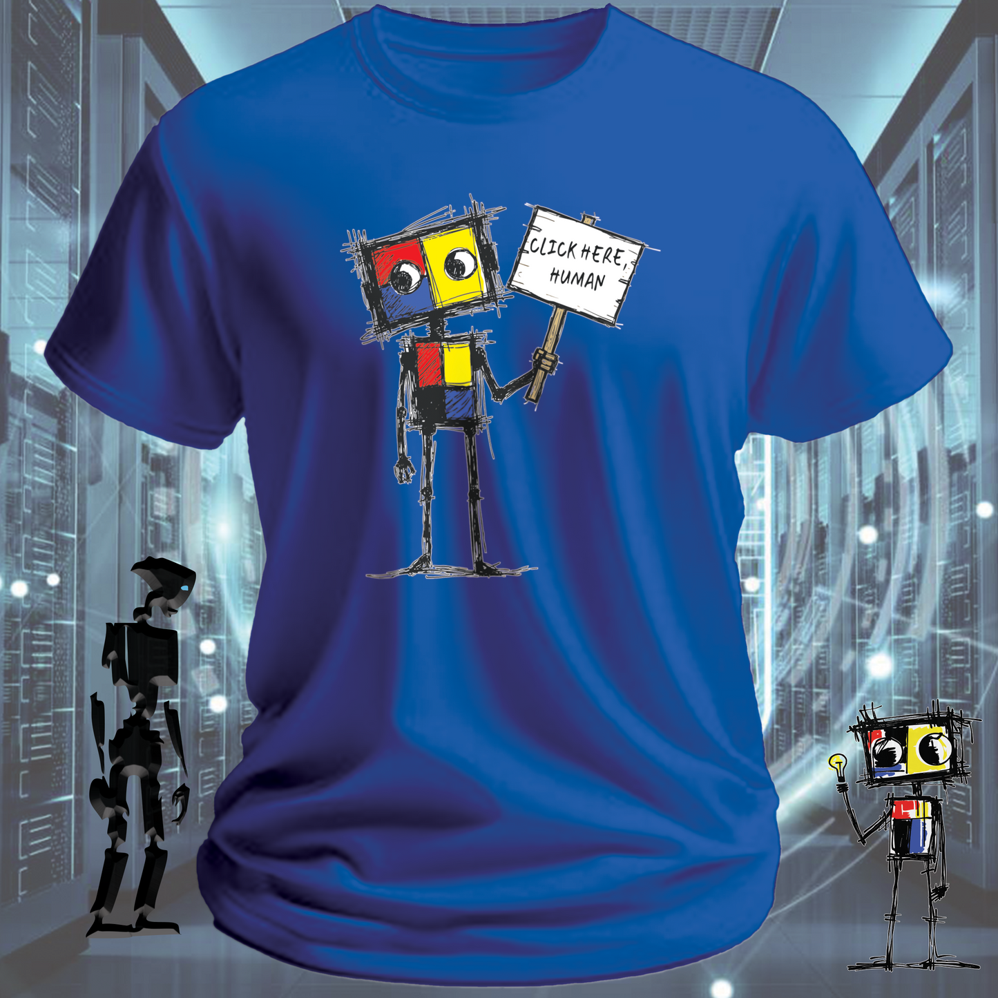 Click Here funny IT t-shirt for developers and UX designers — detail view | inkit.design