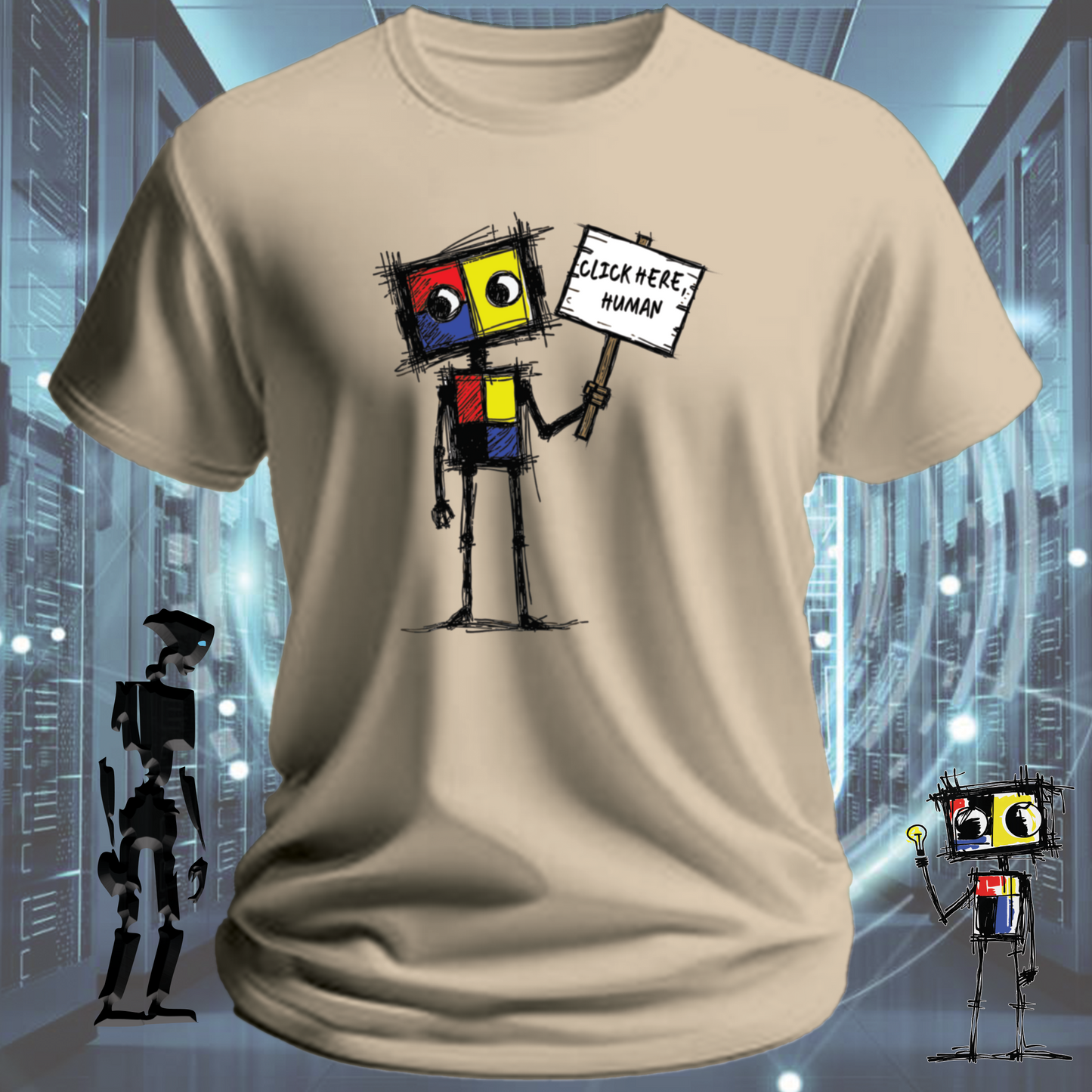 Click Here funny IT t-shirt for developers and UX designers — close up | inkit.design