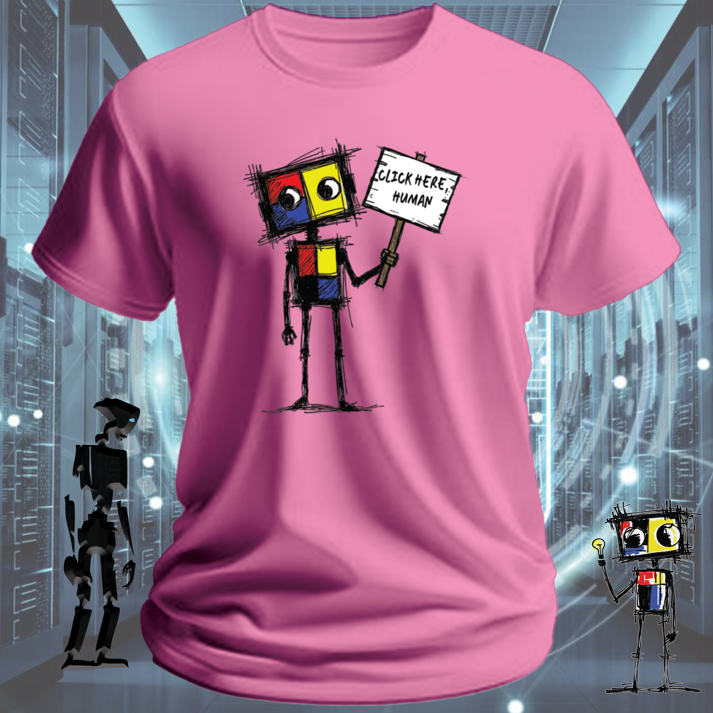 Click Here funny IT t-shirt for developers and UX designers — product detail | inkit.design