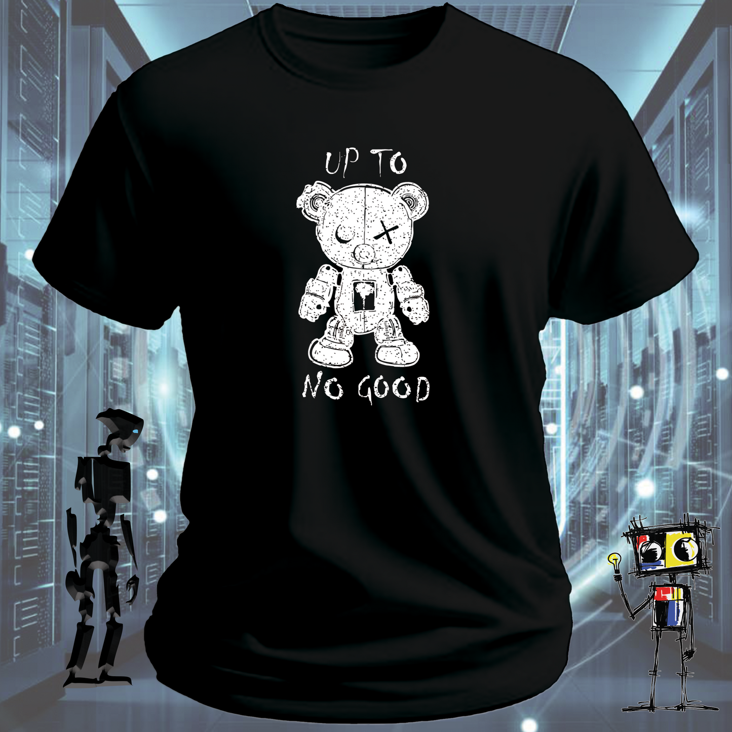 Up to No Good funny graphic t-shirt for IT professionals and developers — on model | inkit.design