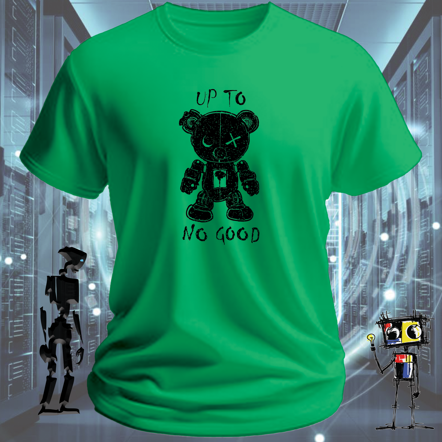 Up to No Good funny graphic t-shirt for IT professionals and developers — studio shot | inkit.design