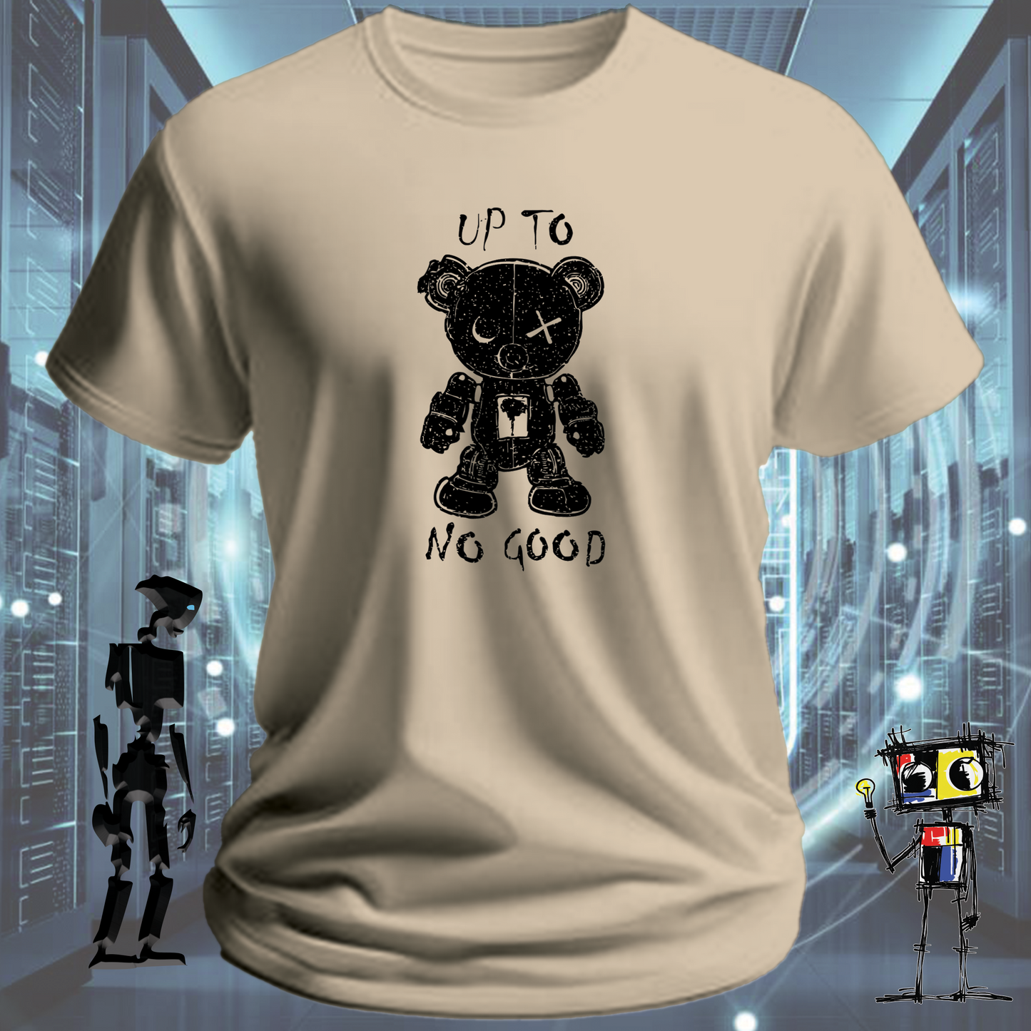 Up to No Good funny graphic t-shirt for IT professionals and developers — detail view | inkit.design