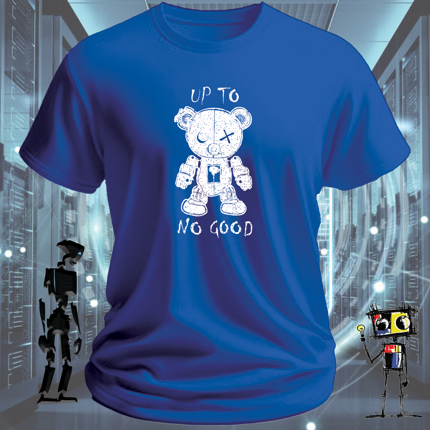 Up to No Good funny graphic t-shirt for IT professionals and developers — close up | inkit.design
