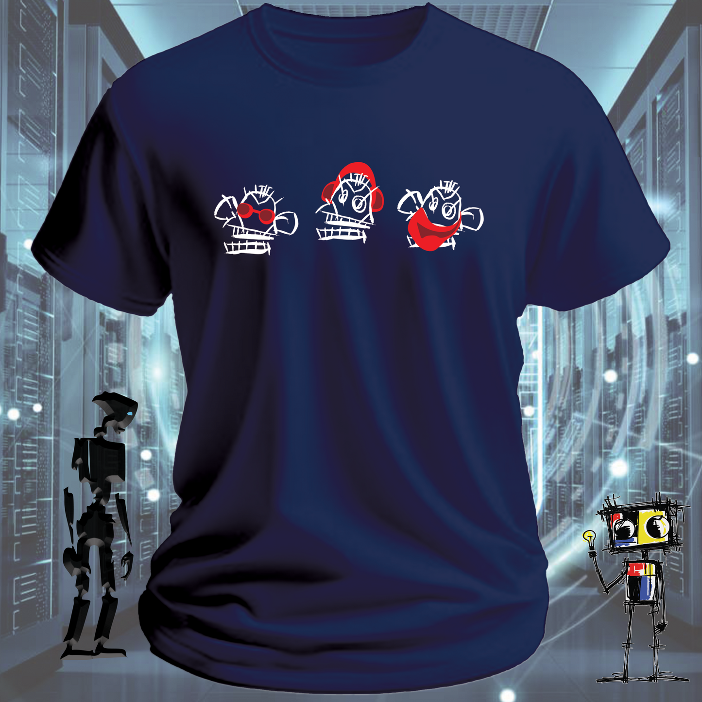 3 Munkees graphic t-shirt for developers and IT professionals — close up | inkit.design