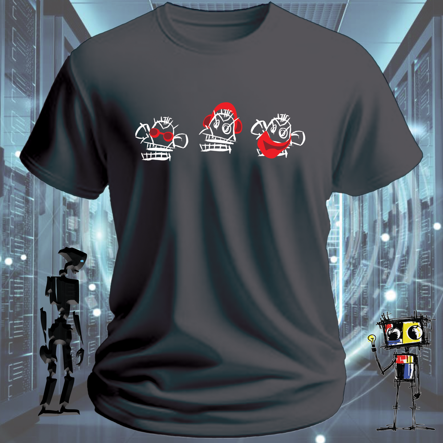 3 Munkees graphic t-shirt for developers and IT professionals — worn view | inkit.design
