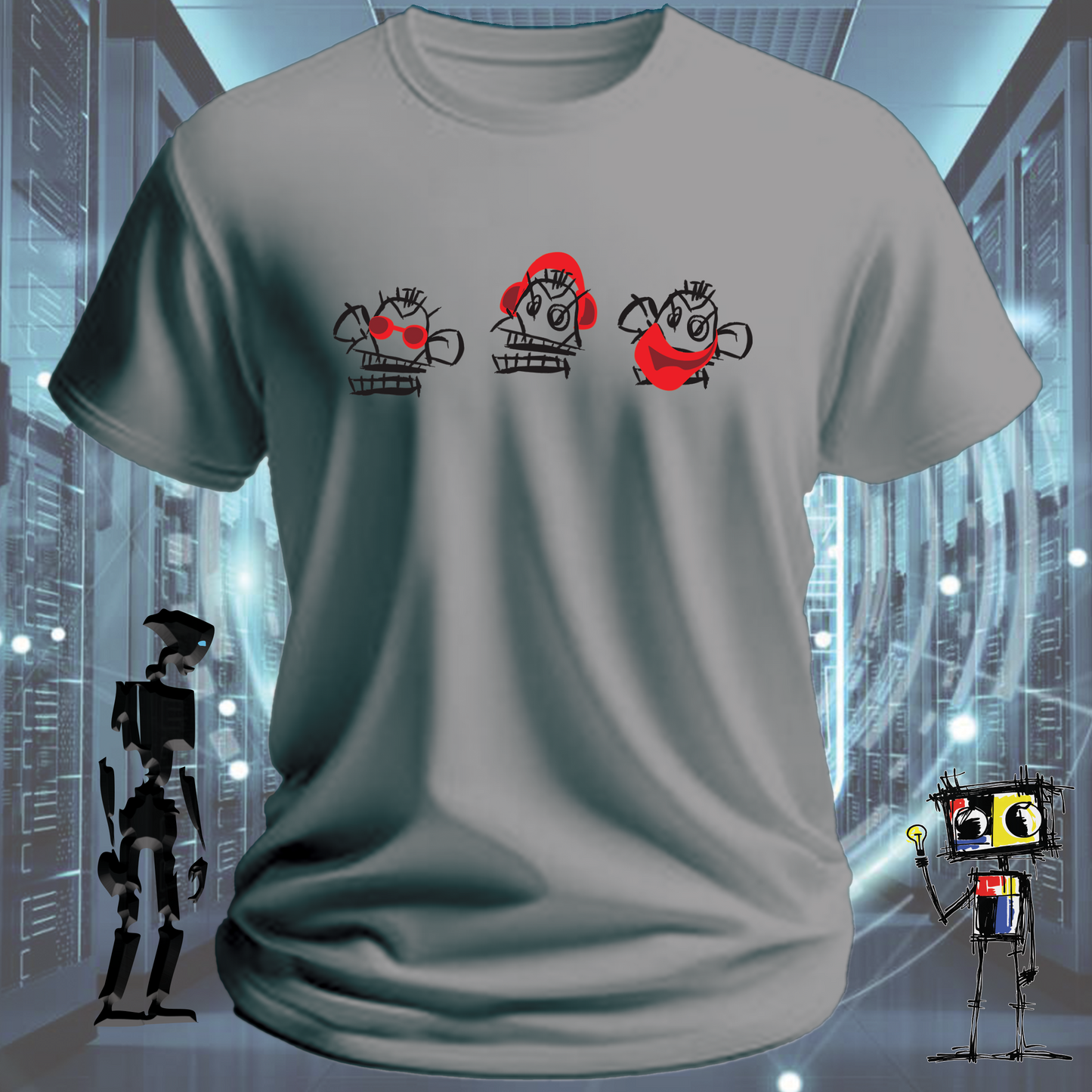 3 Munkees graphic t-shirt for developers and IT professionals — on model | inkit.design