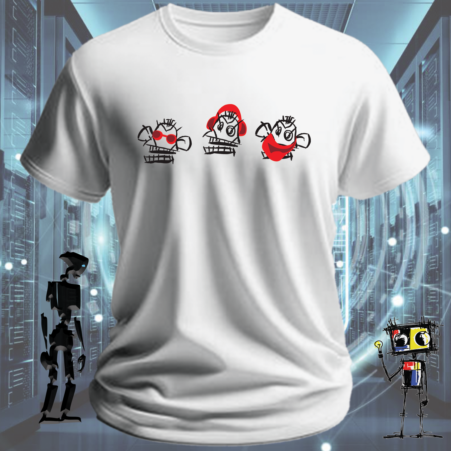 3 Munkees graphic t-shirt for developers and IT professionals — detail view | inkit.design
