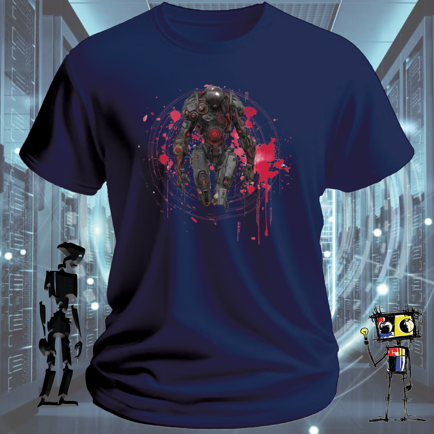 Combat Robot graphic t-shirt for robotics fans and BattleBots enthusiasts — close up | inkit.design