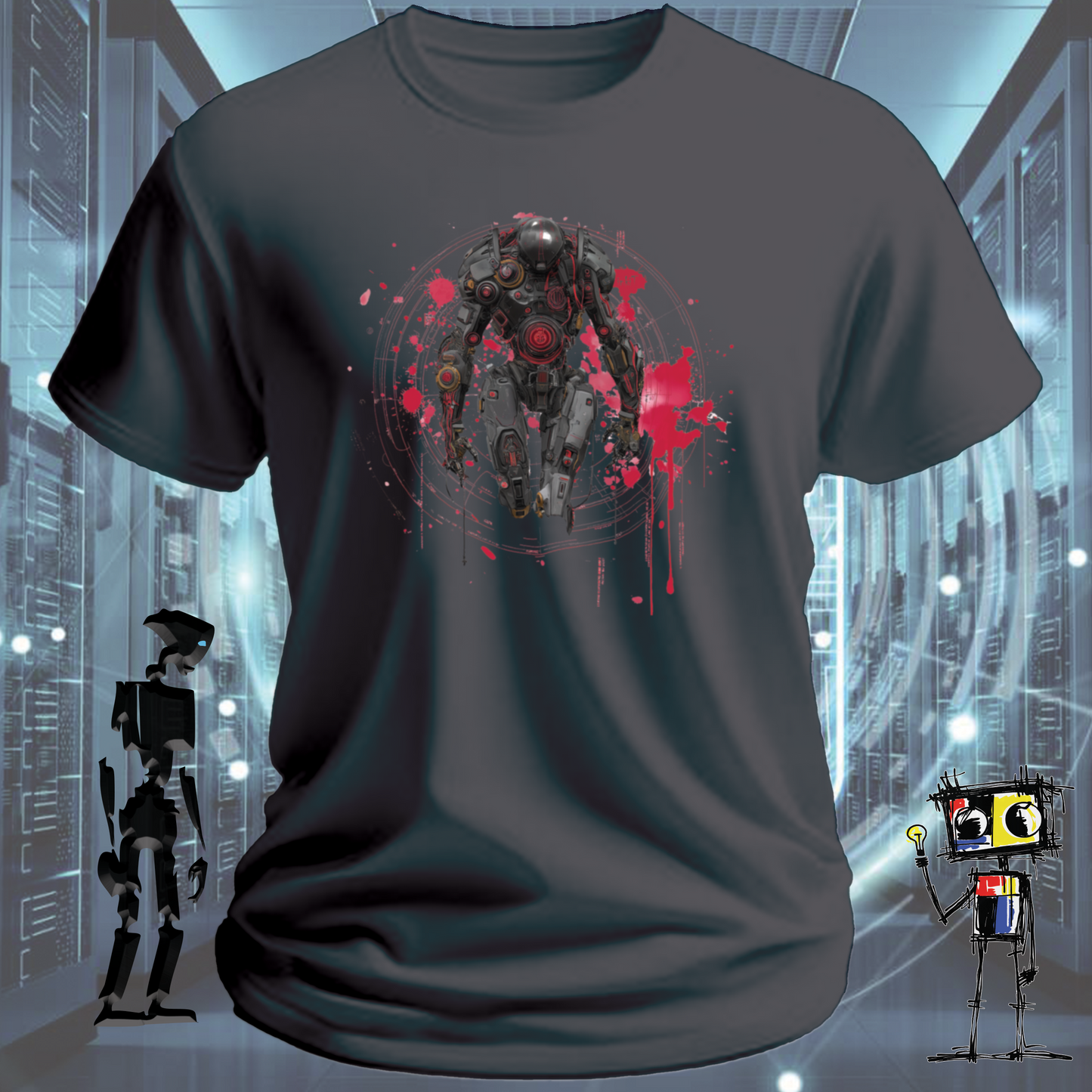 Combat Robot graphic t-shirt for robotics fans and BattleBots enthusiasts — worn view | inkit.design