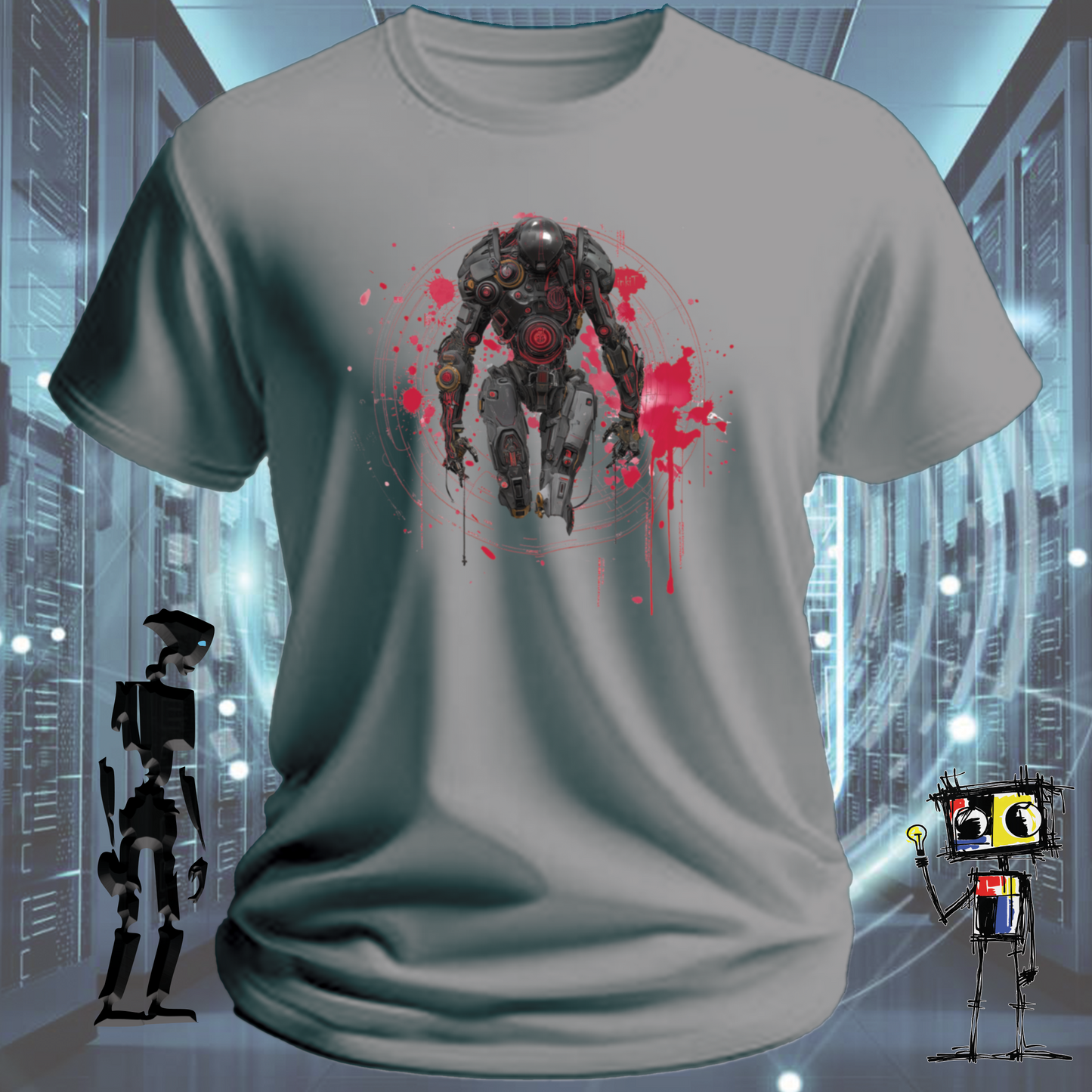 Combat Robot graphic t-shirt for robotics fans and BattleBots enthusiasts — flat lay | inkit.design