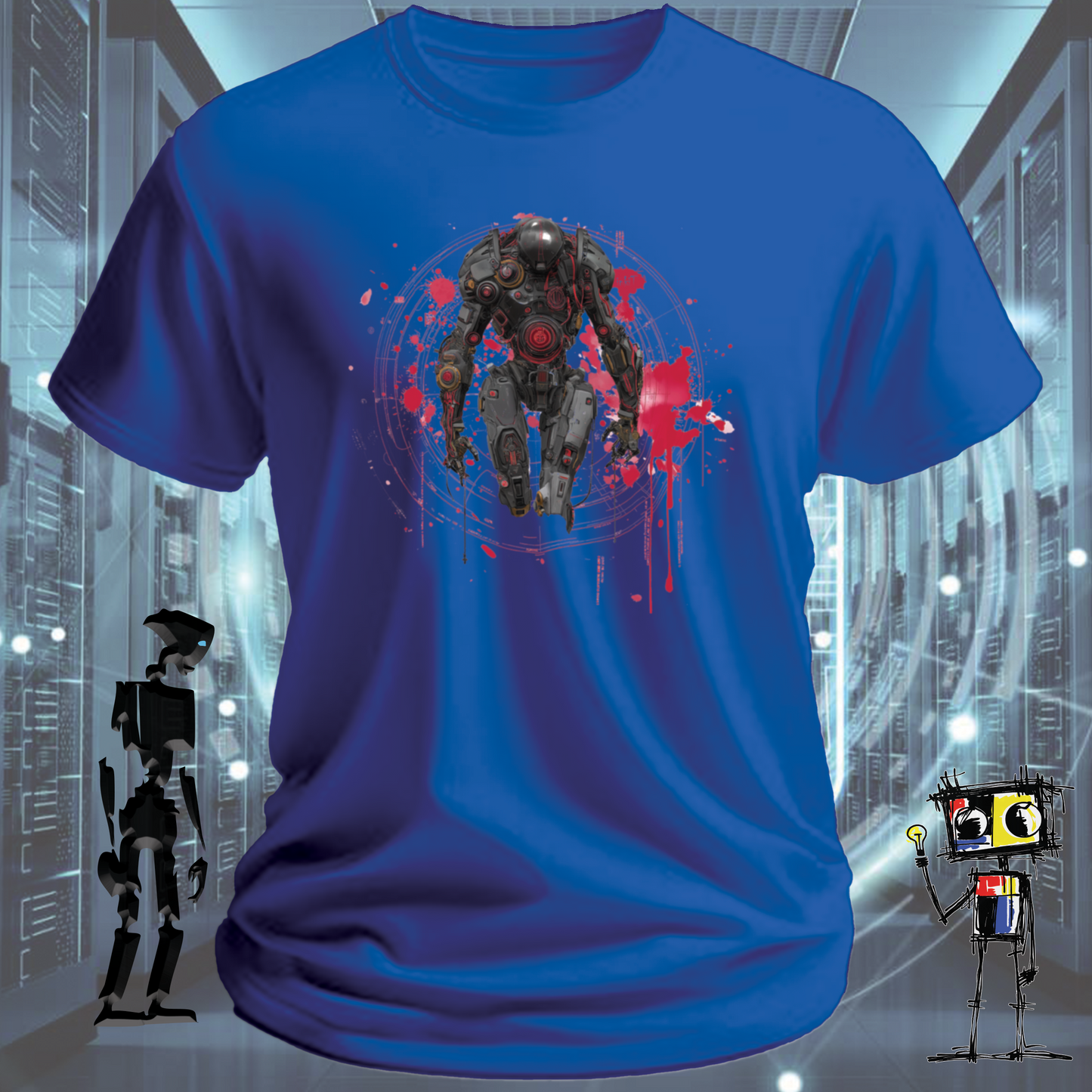 Combat Robot graphic t-shirt for robotics fans and BattleBots enthusiasts — on model | inkit.design