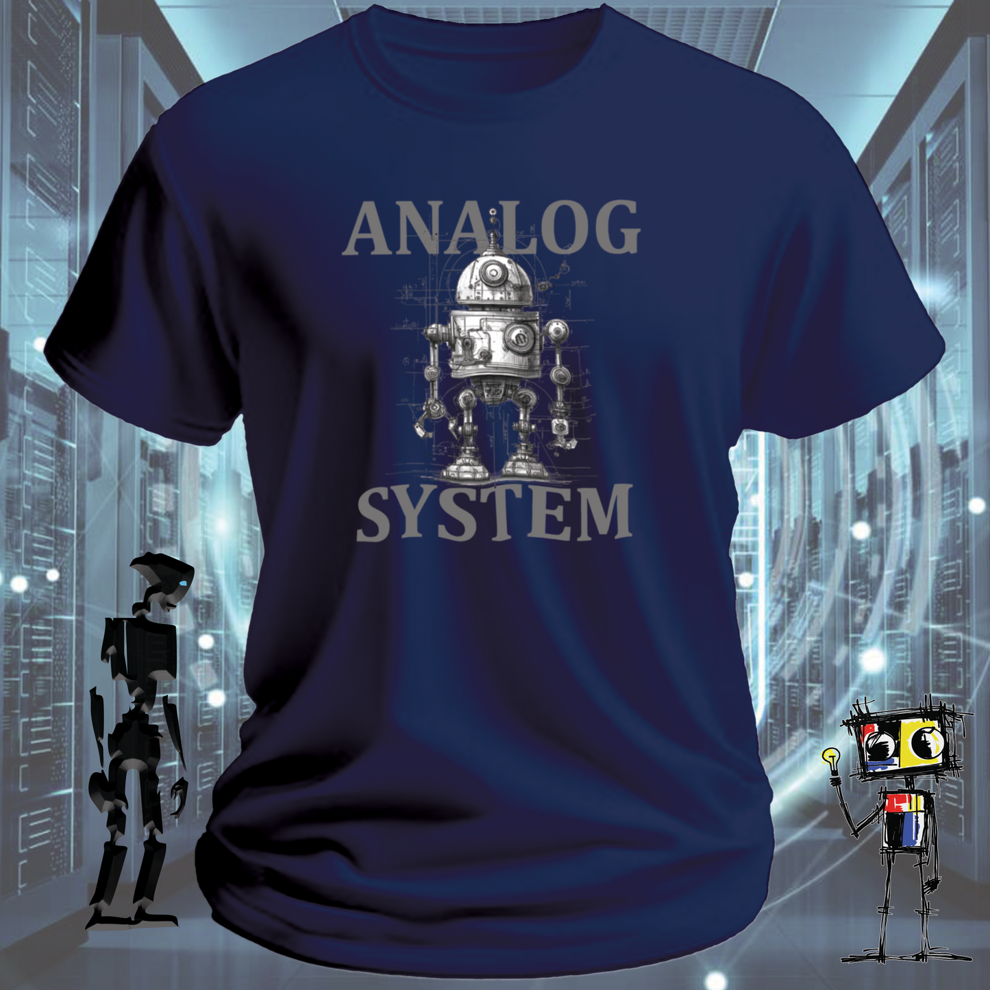 Analog System retro tech t-shirt for engineers who appreciate the mechanical — flat lay | inkit.design