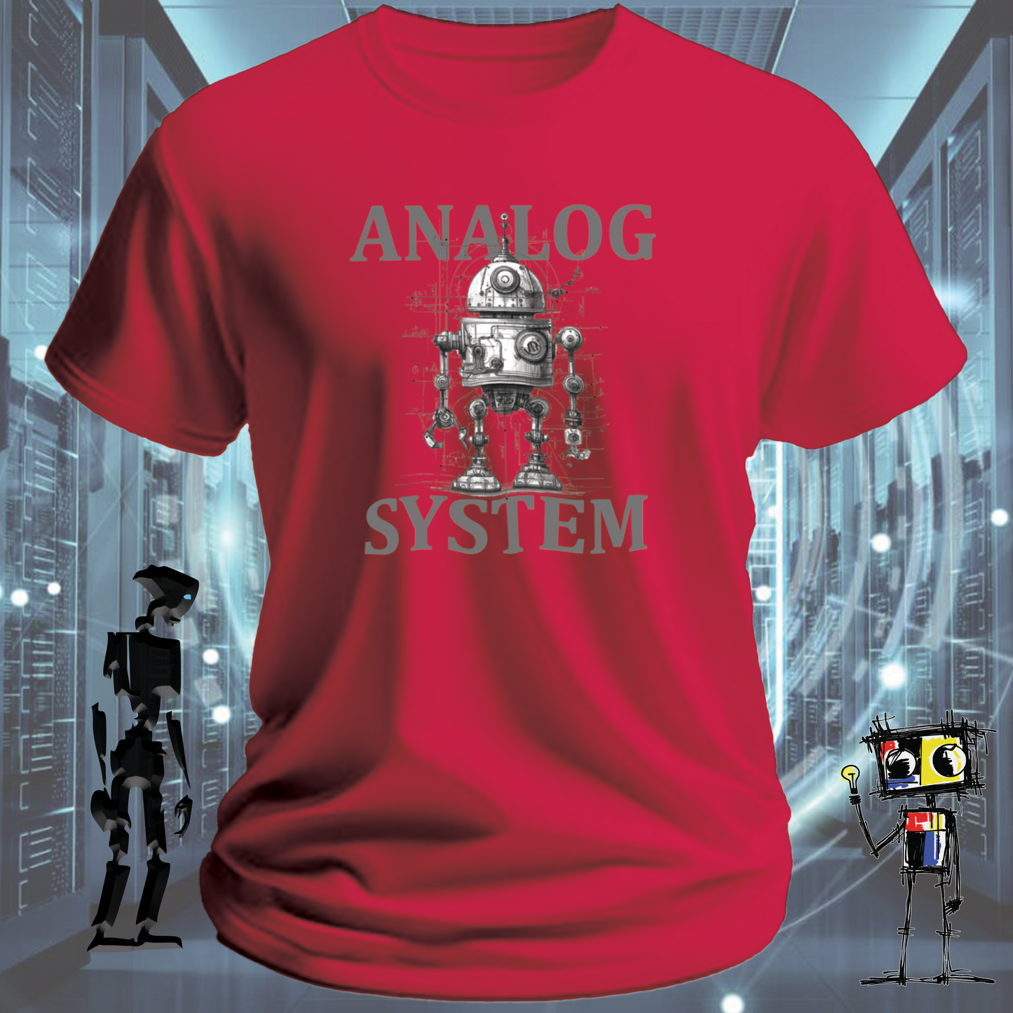 Analog System retro tech t-shirt for engineers who appreciate the mechanical — alternate view | inkit.design