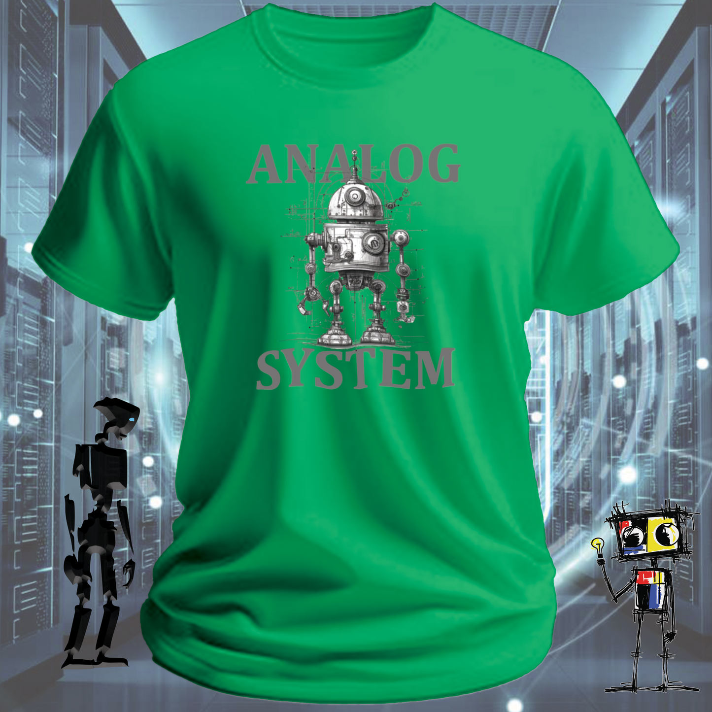 Analog System retro tech t-shirt for engineers who appreciate the mechanical — studio shot | inkit.design